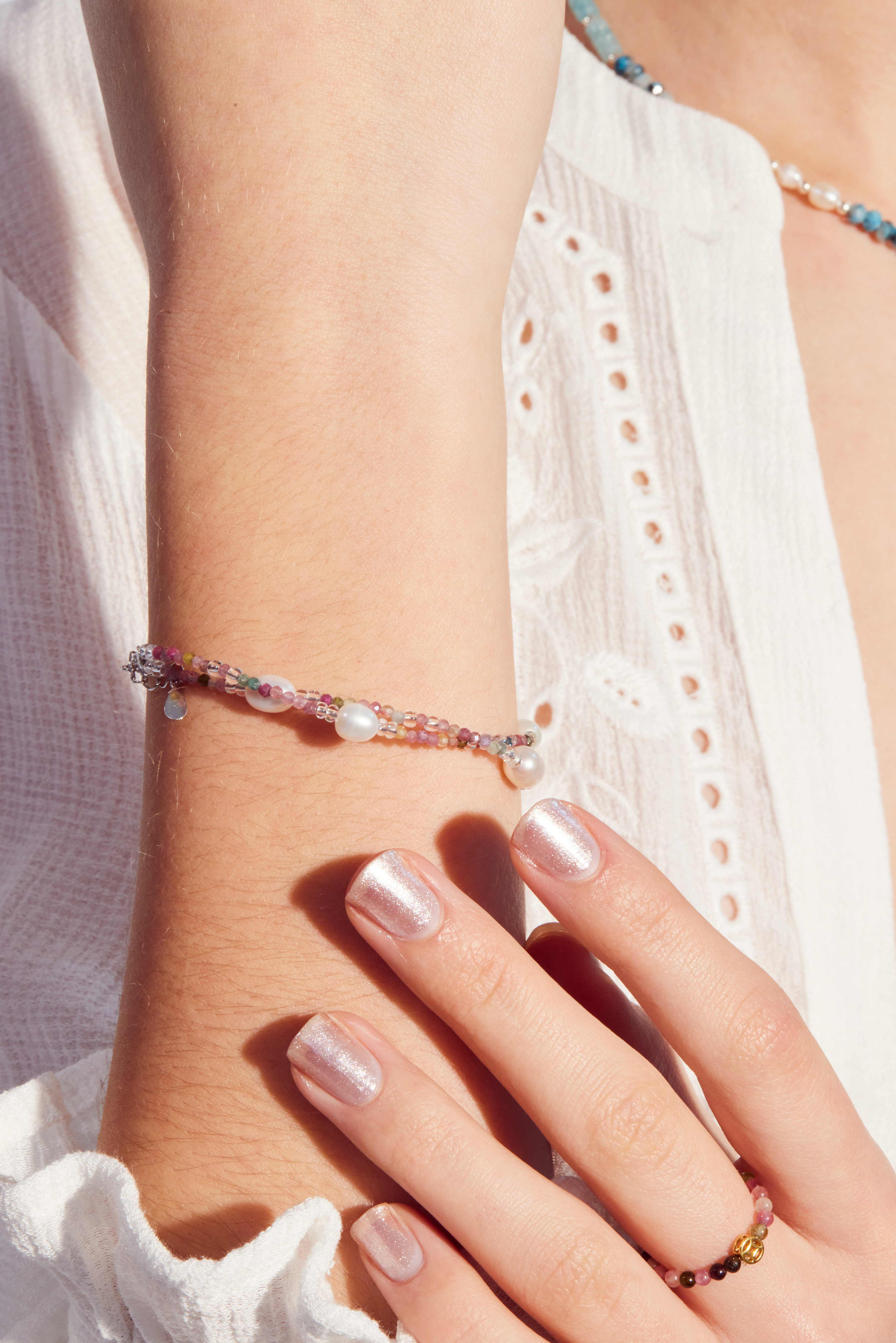 B425 | 純銀碧璽淡水珍珠手鍊