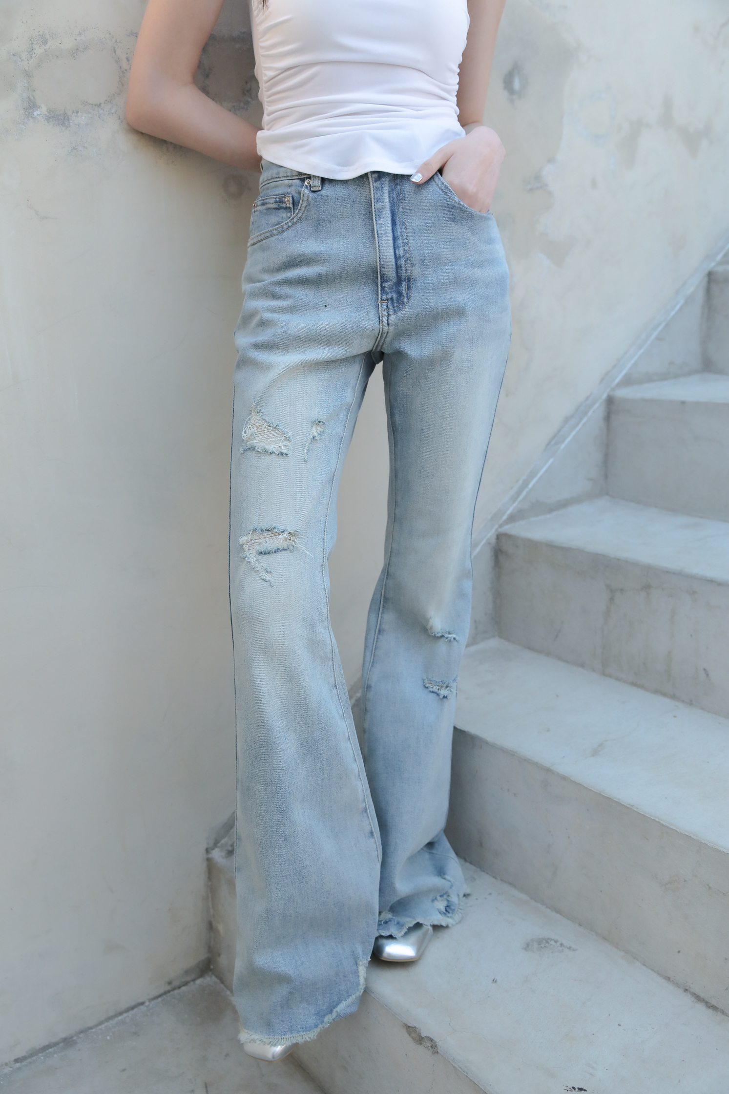 Washing Damage Bootcut #靴型褲