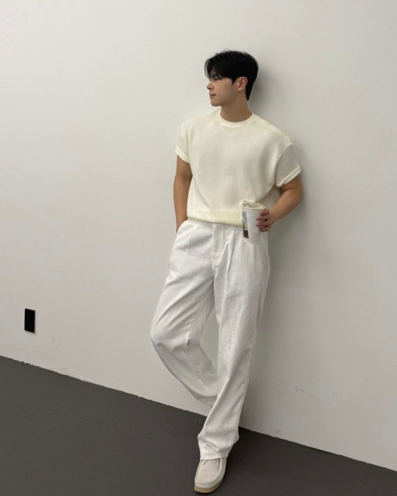 肩部鈕扣亨利領修身短袖針織衫