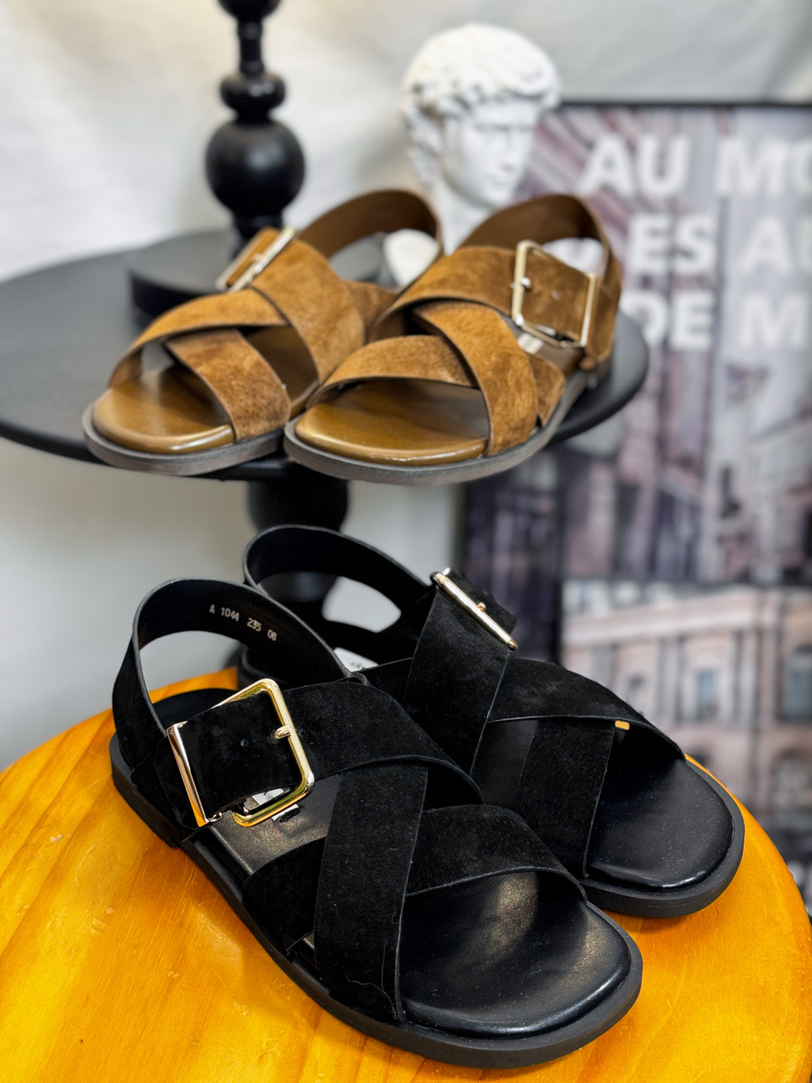 ⬇️開倉低至半價😱FINALSALE📣 金扣．交叉帶 麂皮 涼鞋 【不設退換】