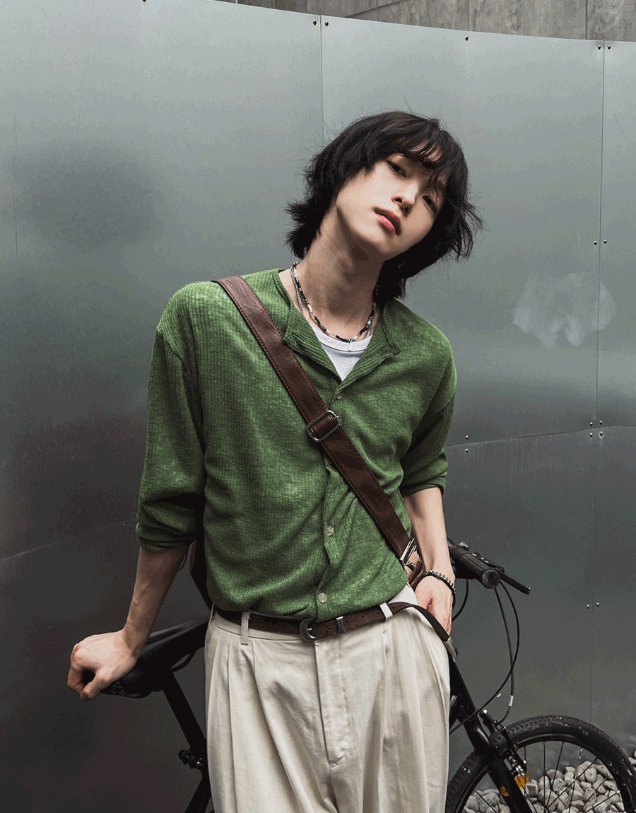 亞麻羅紋圓領開衫