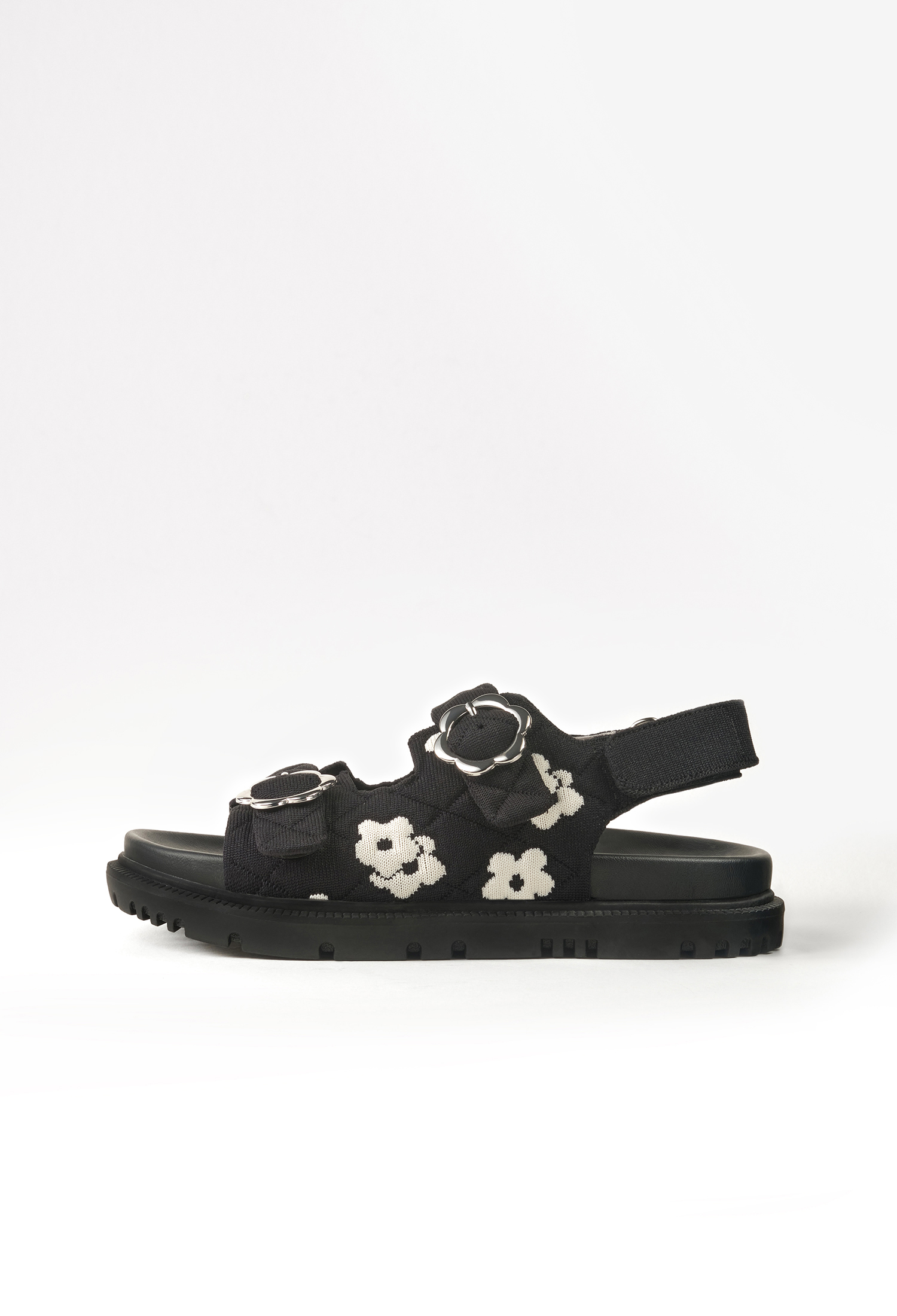 蓬蓬裙厚底涼鞋 黑花朵紋