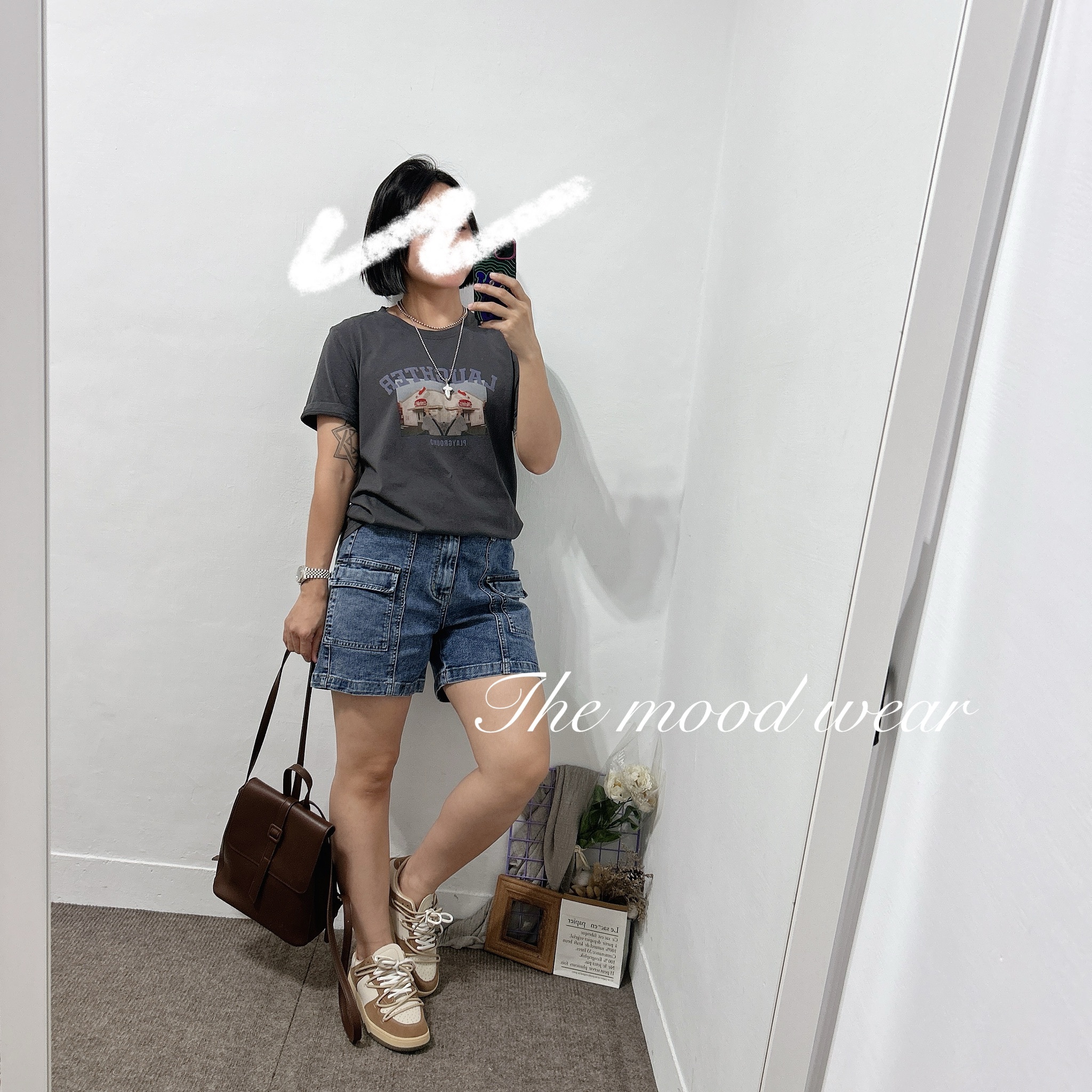 順身版型照片短t(紫色/深灰)