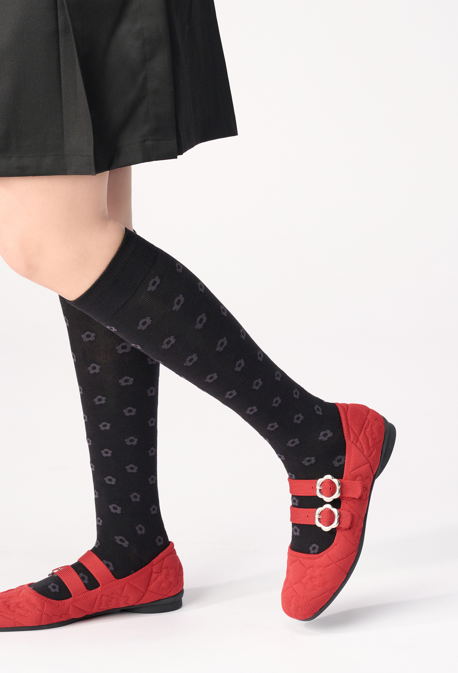 波點小花襪 經典黑