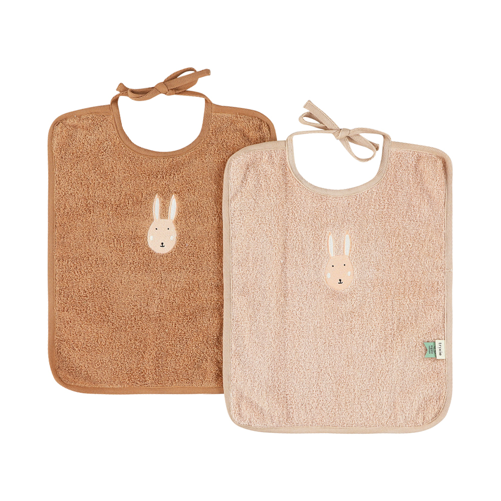 【比利時Trixie】動物刺繡有機棉XL圍兜2件組-乖乖小兔