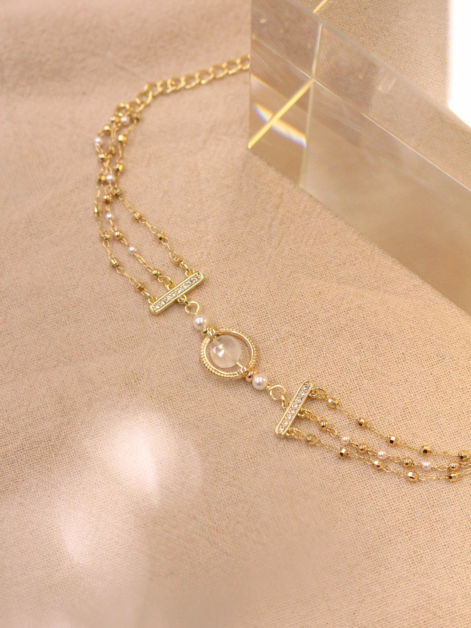 山丘打卡。MUCHAT手作14KGP月光石珍珠手鍊