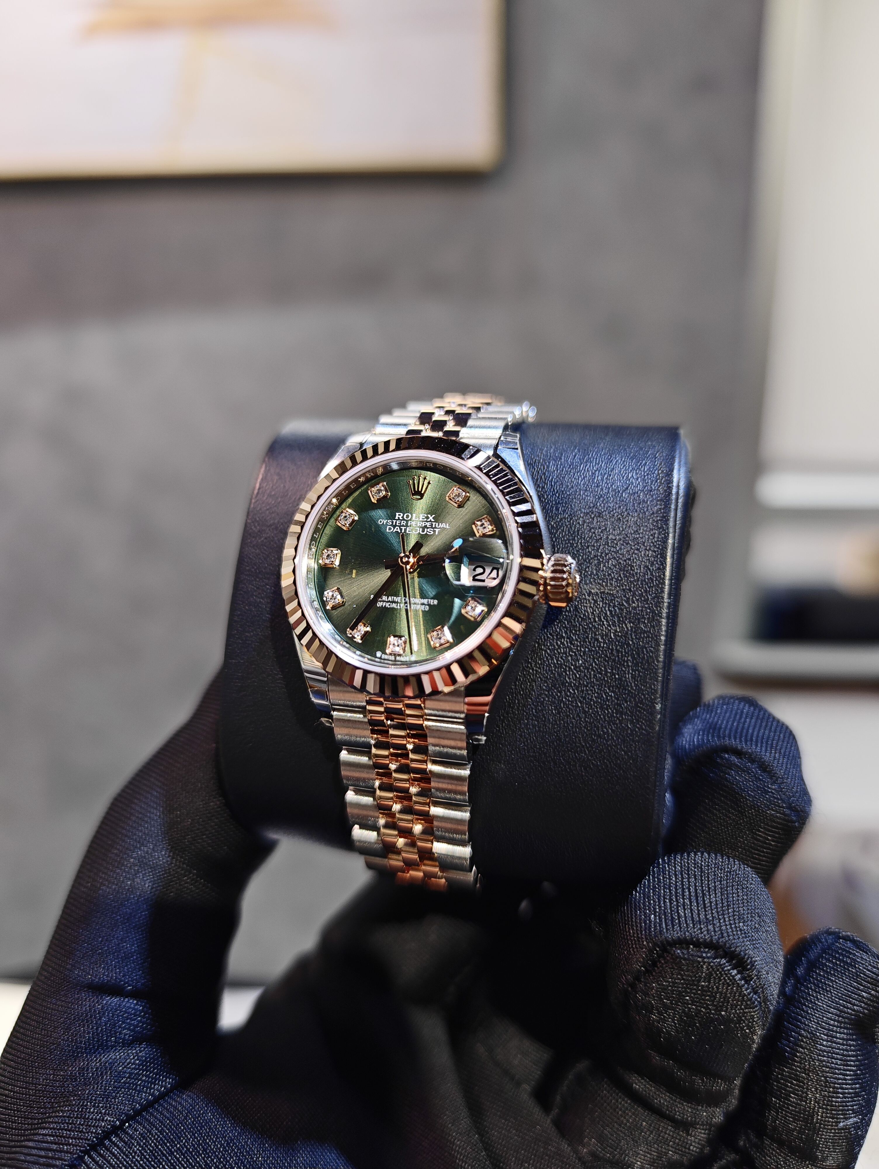 BRAND NEW ROLEX 279171 GREEN DIAL WITH DIAMOND ROSE GOLD STEEL LADY-DATEJUST JUBILEE STRAP 28 MM