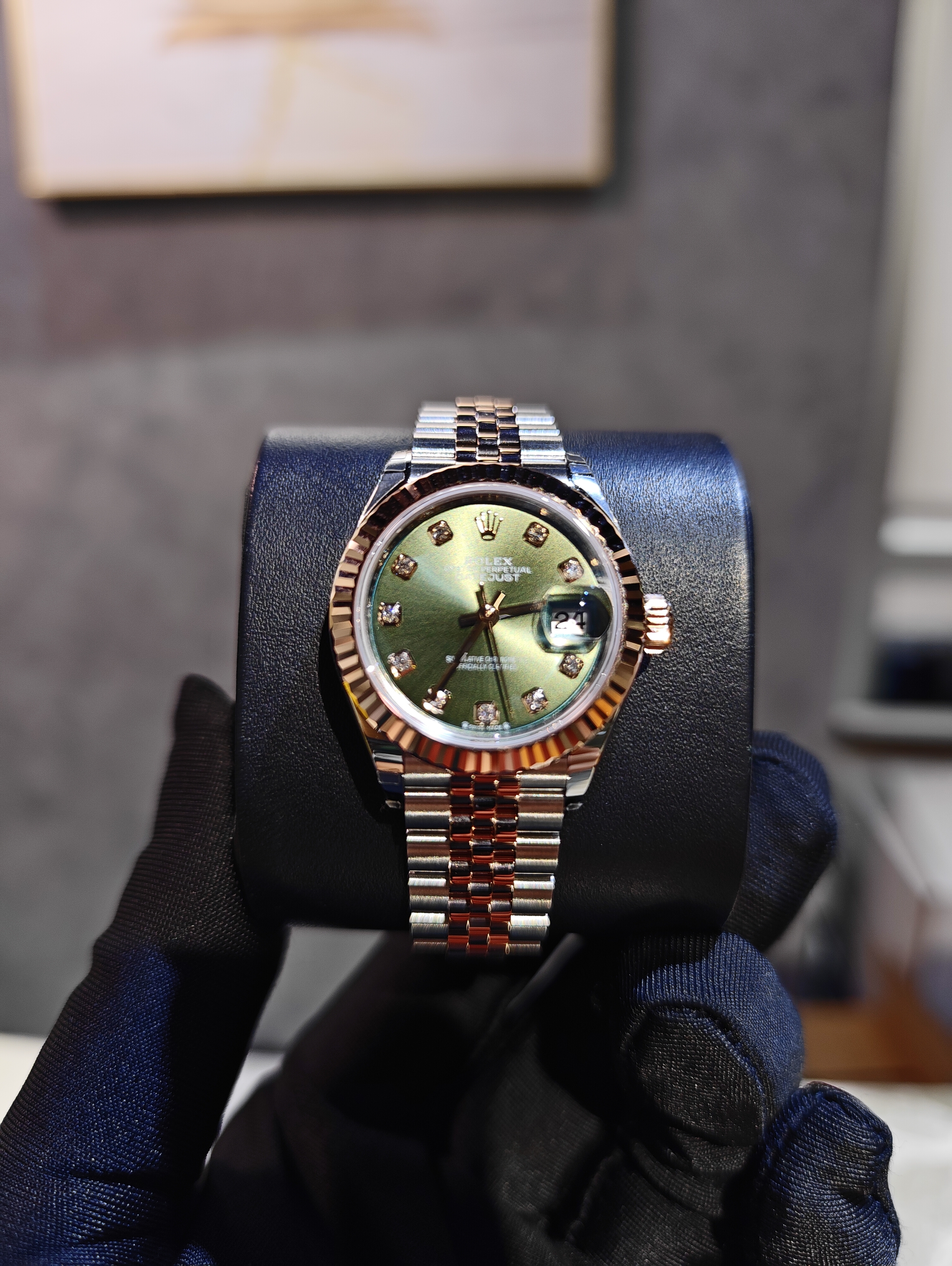 BRAND NEW ROLEX 279171 GREEN DIAL WITH DIAMOND ROSE GOLD STEEL LADY-DATEJUST JUBILEE STRAP 28 MM