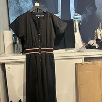 [S] KARL LAGERFELD BLACK SHORT SLEEVE BUTTON LONG DRESS, L5BB0924-BLK (SKL1317)