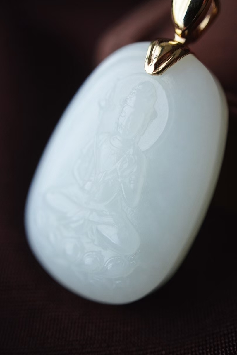 中国美術】 ☆ 官品 和田玉官員用翅管 ☆ 清朝期 長4.2cm 重11g