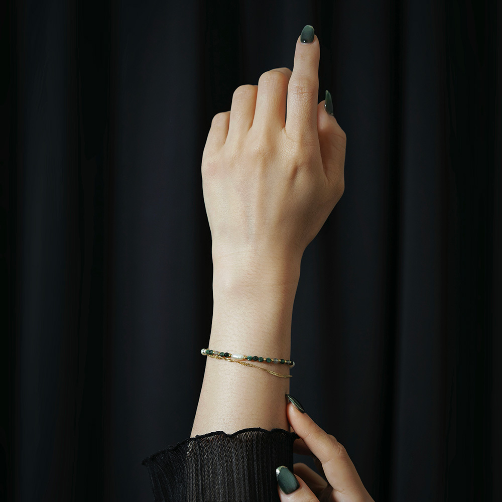 自在美｜珍珠拉長石綠龍晶鏈條手鍊 B0015