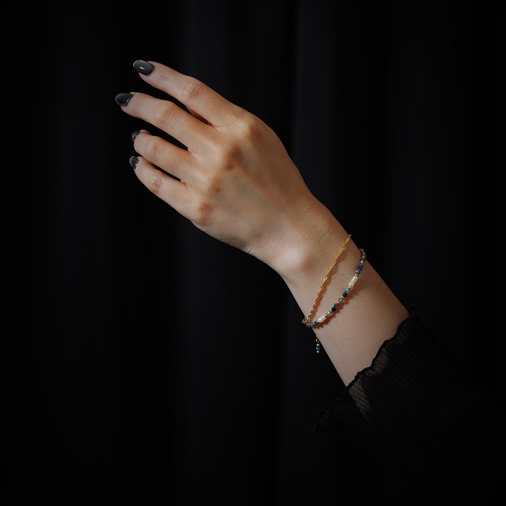 知性美｜珍珠拉長石藍晶鏈條手鍊 B0016