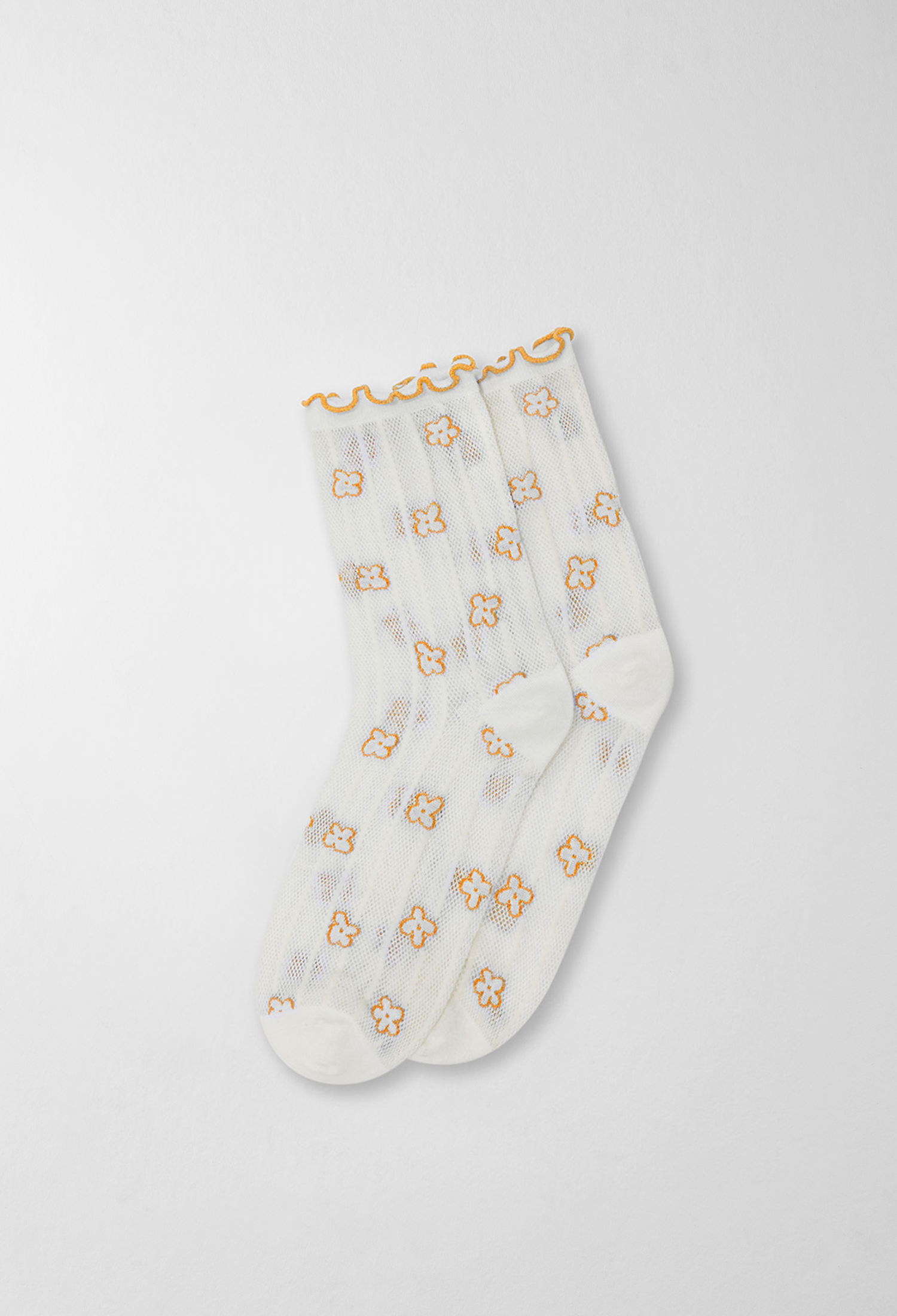 鏤空小花襪 黃花朵紋