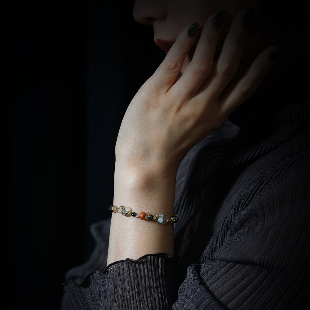 絲雨探戈｜太陽石鐵膽石白月光鏈條手鍊 B0020