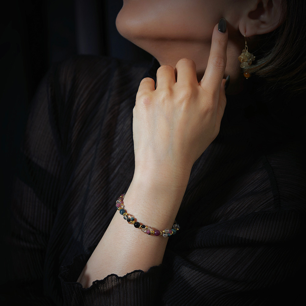 星夜恰恰｜碧璽白水晶鏈條手鍊 B0021