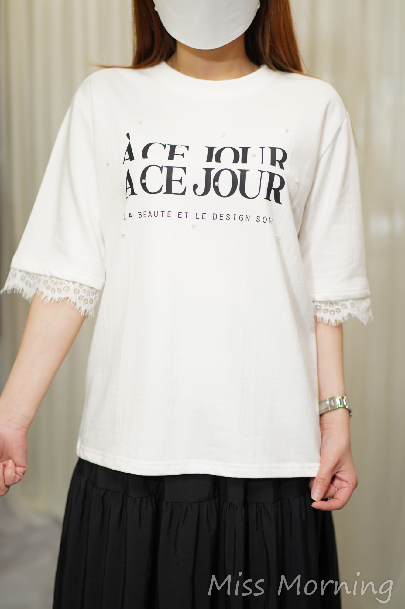 Lace手袖顯瘦Tee(14517)&蛋糕風衣裙(33924)