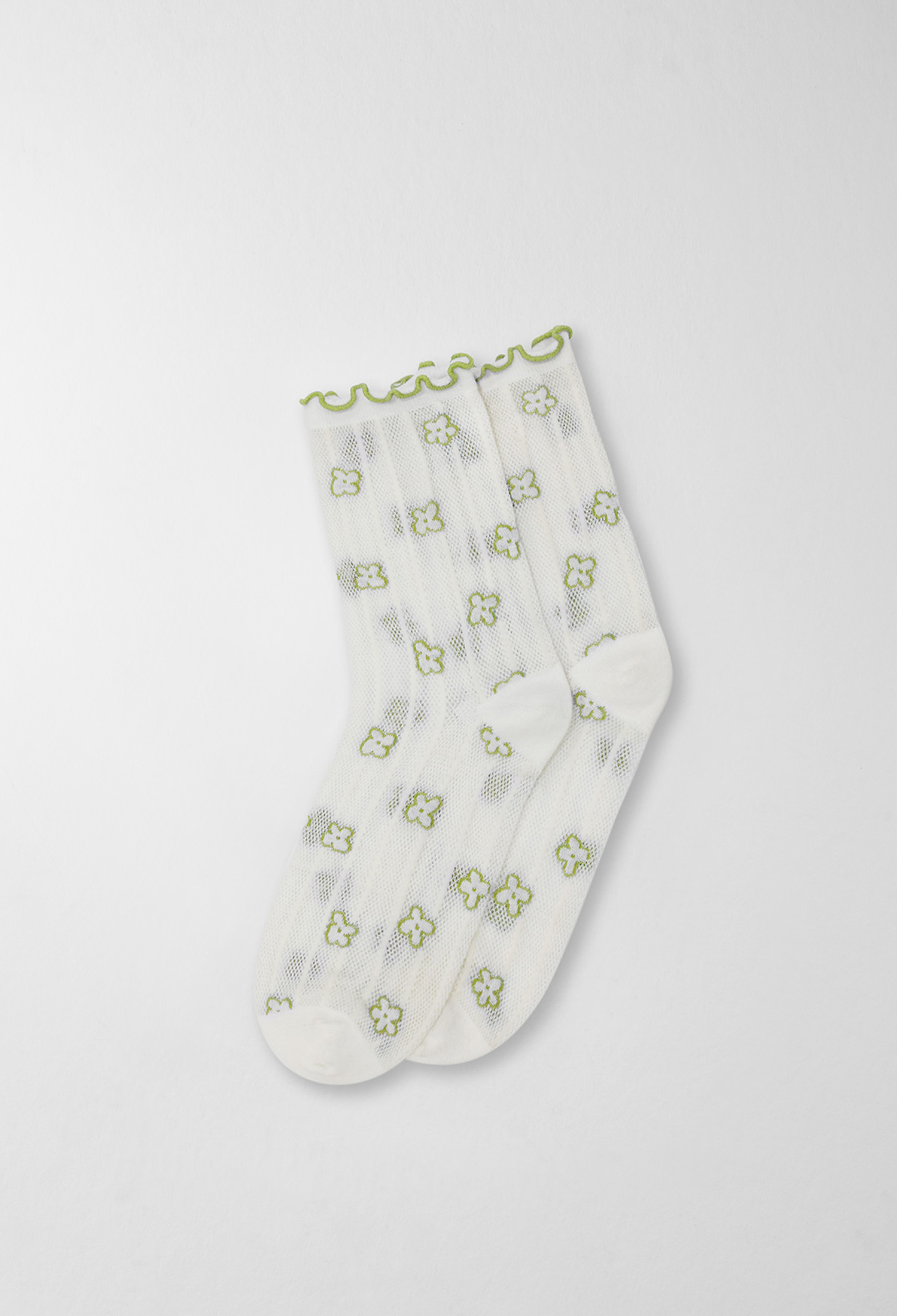 鏤空小花襪 綠花朵紋