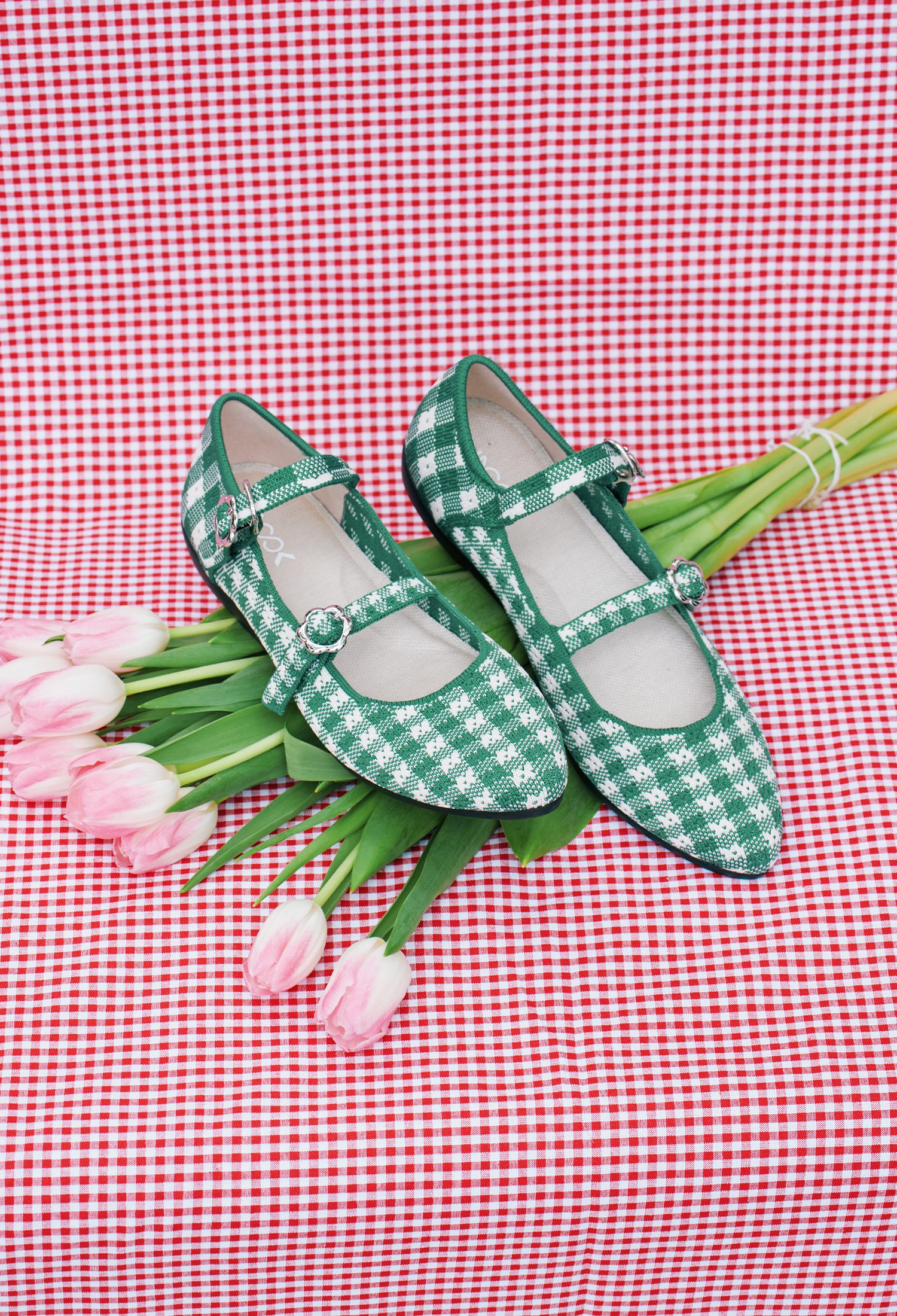 野餐黛西平底鞋 綠格紋