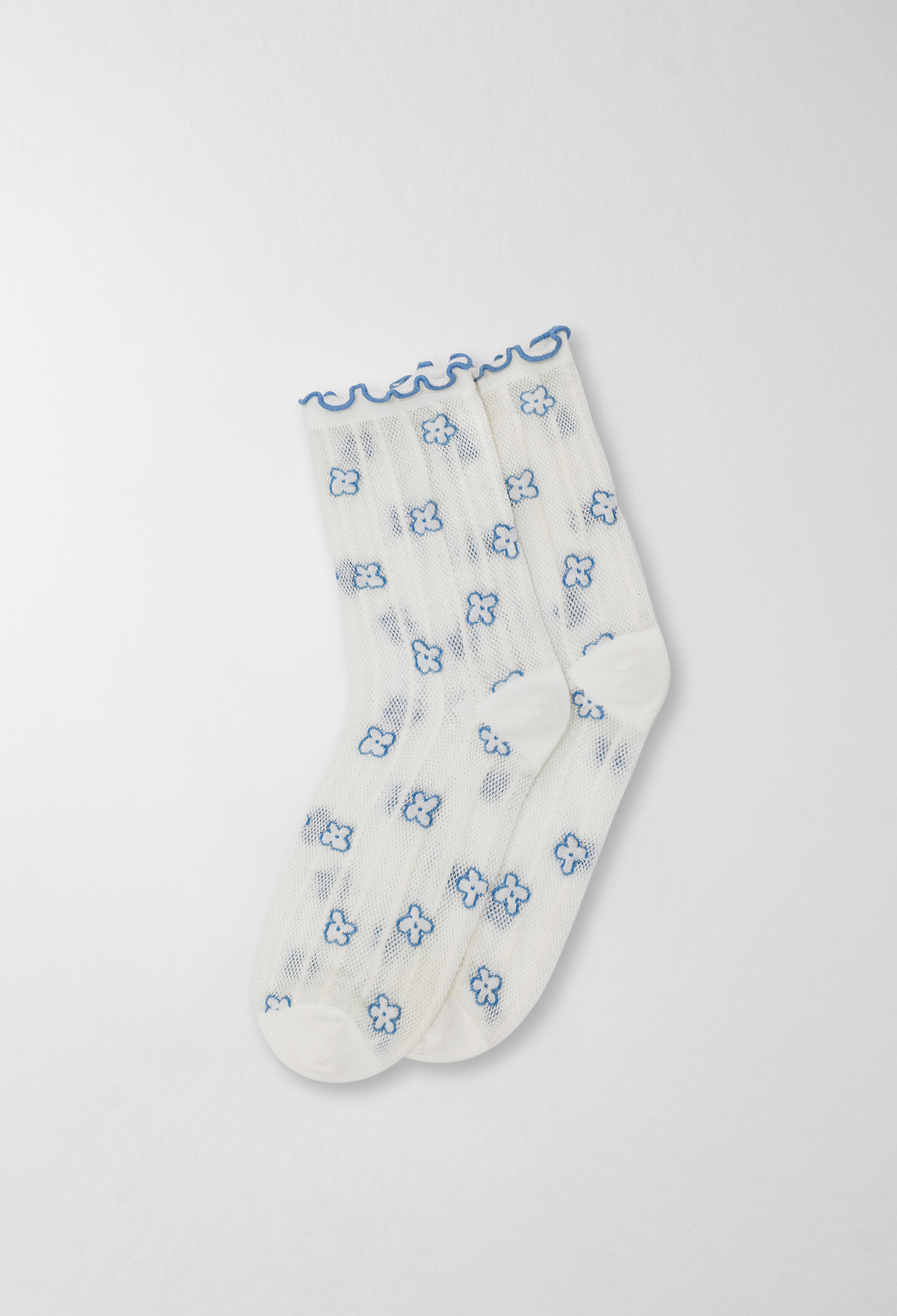 鏤空小花襪 藍花朵紋