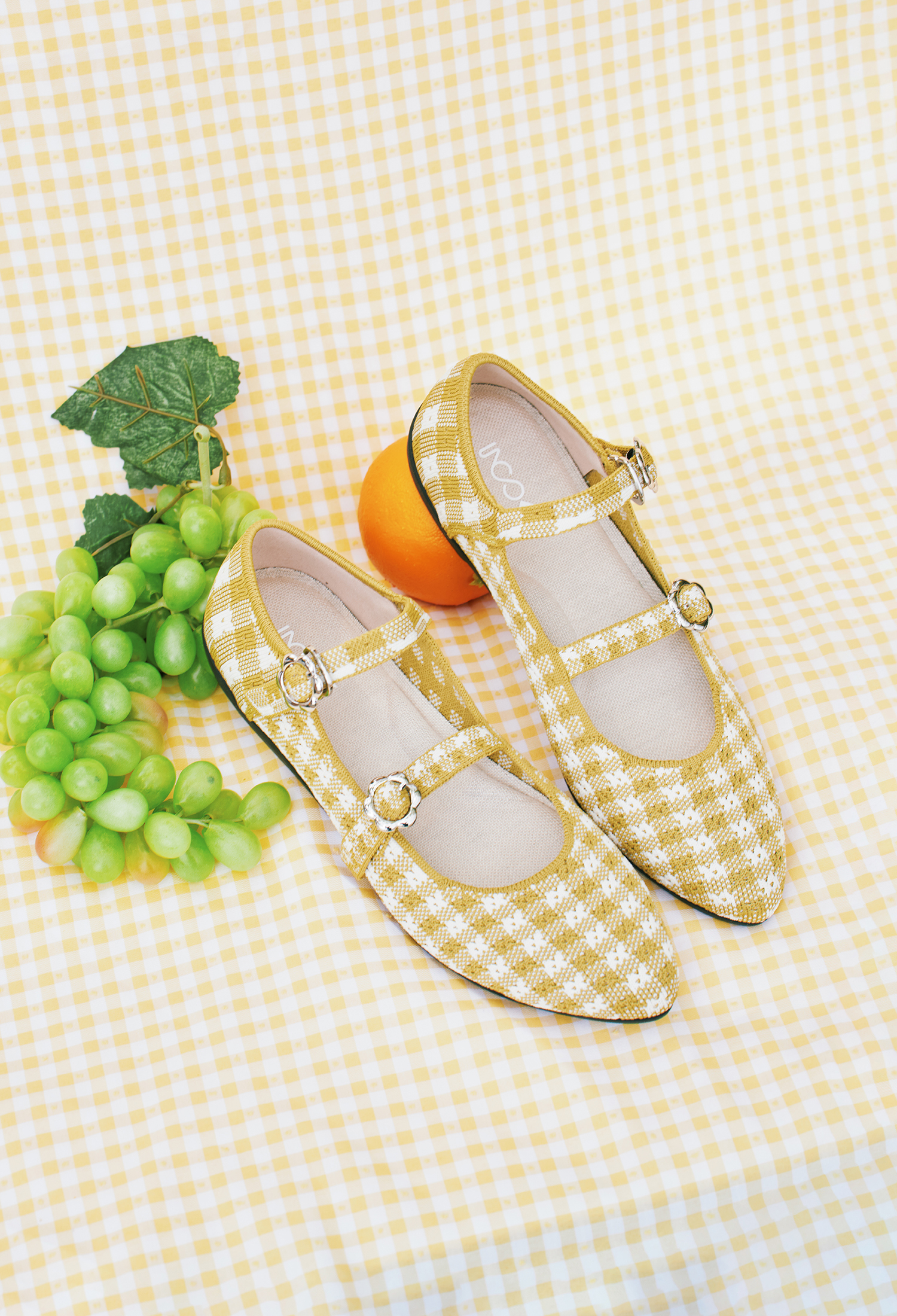野餐黛西平底鞋 檸檬綠格紋
