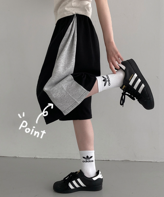 夏季預訂｜拼色側褶寬版百慕達短褲