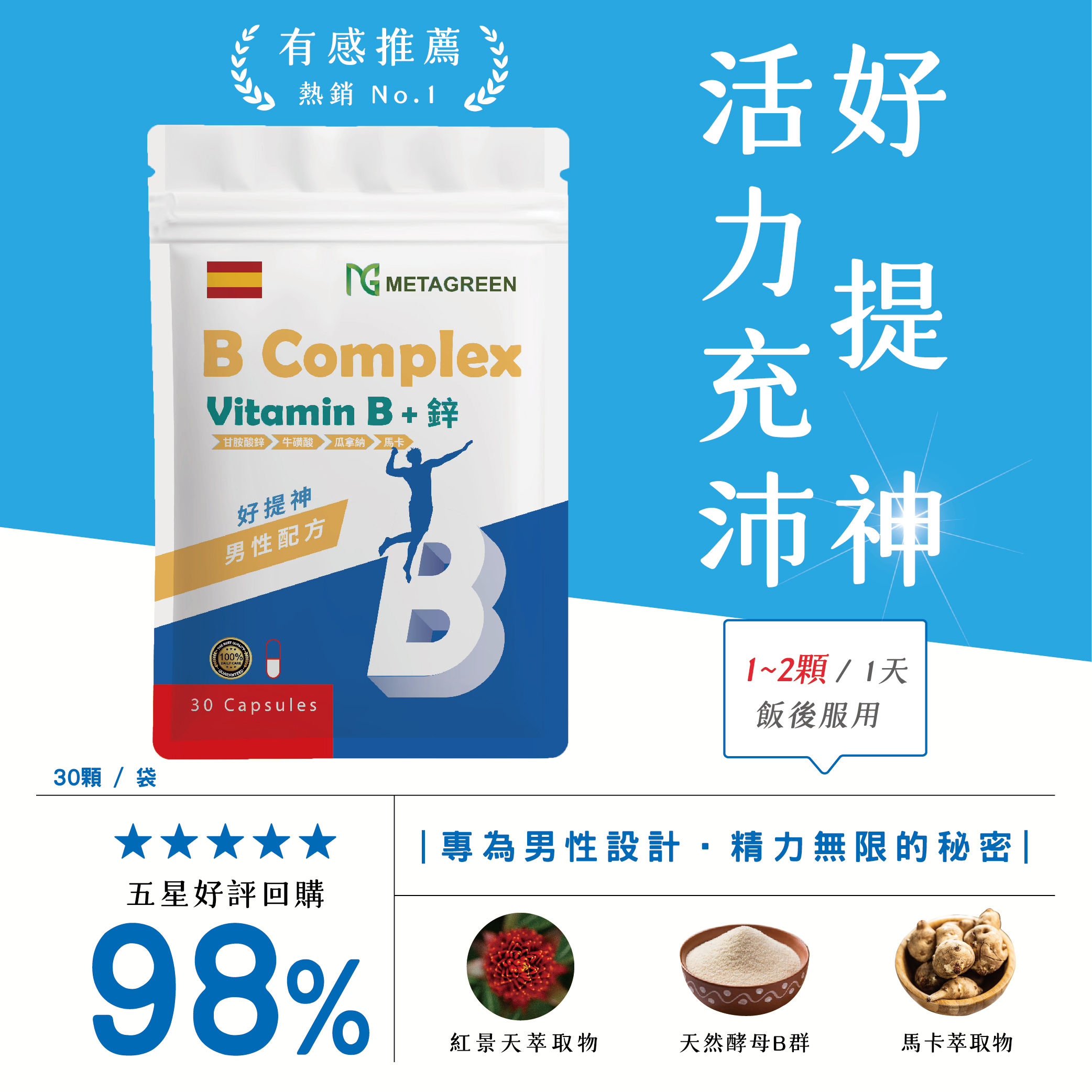 【精神補給】Ｂ＋鋅複方 男性配方(30粒/袋)