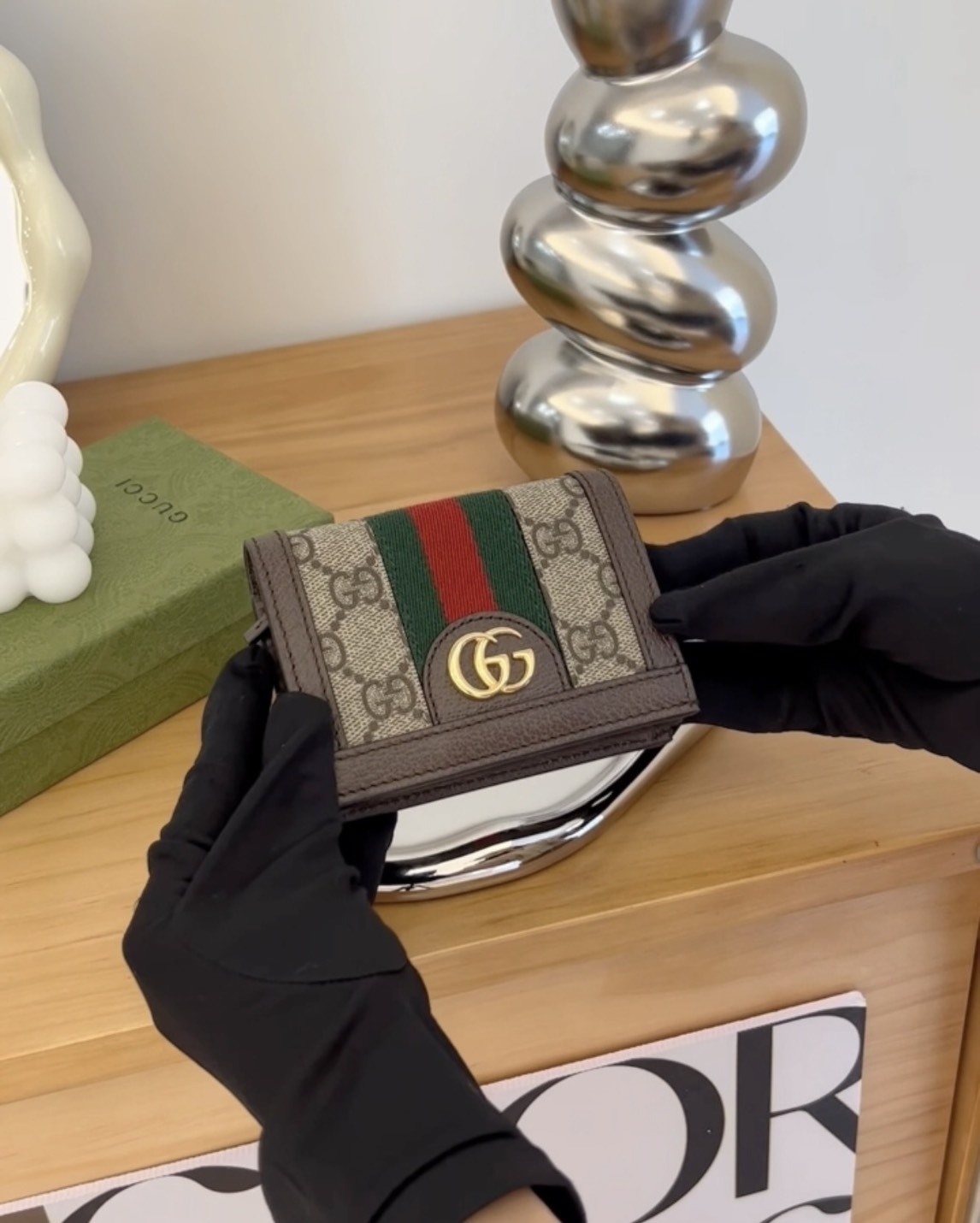 GUCCI｜OPHIDIA 對開短夾 棕色老花