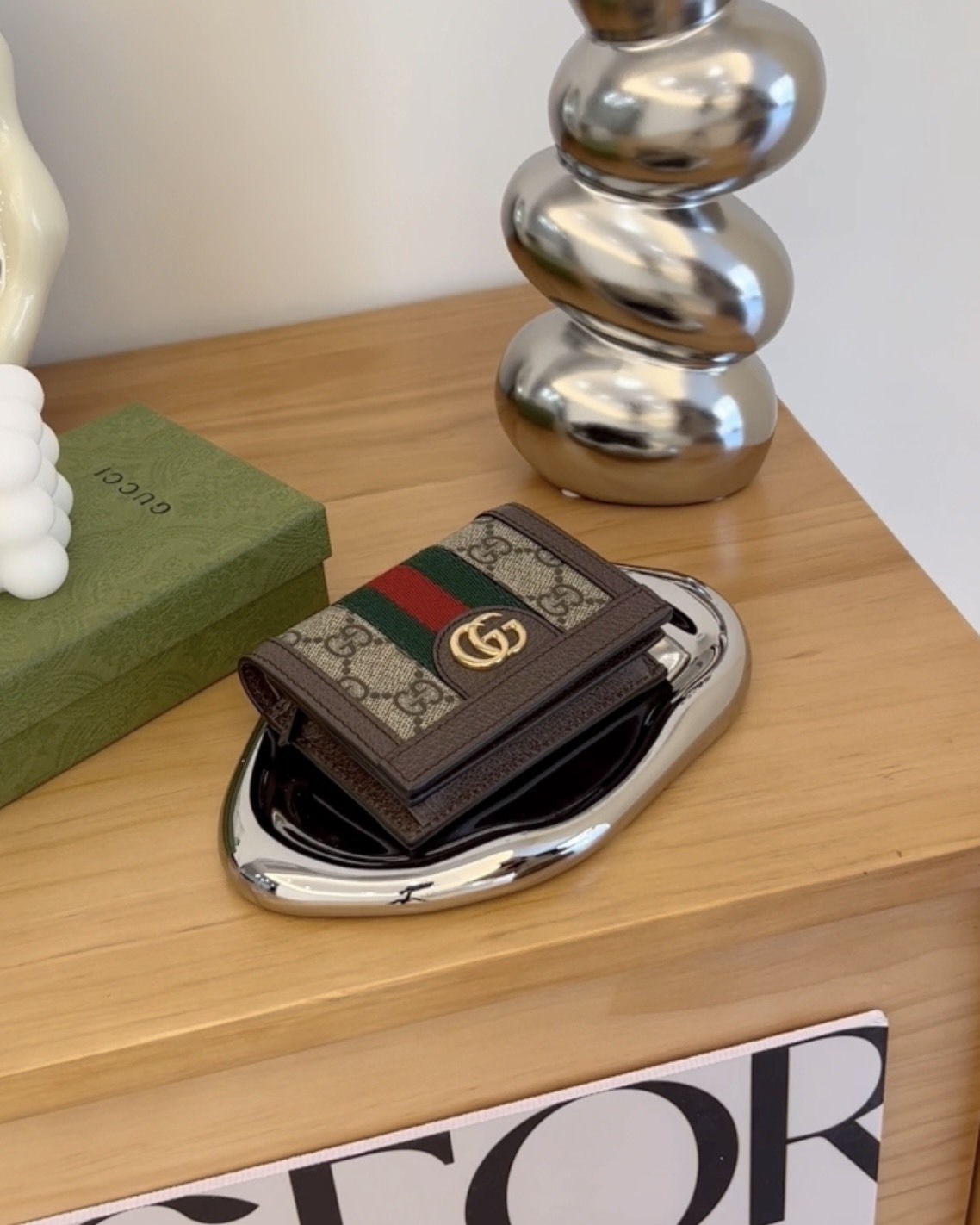 GUCCI｜OPHIDIA 對開短夾 棕色老花