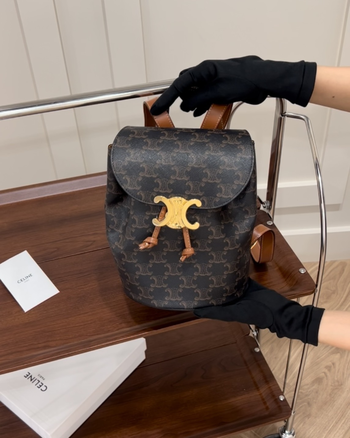 CELINE｜凱旋門BONNIE 後背包 深老花