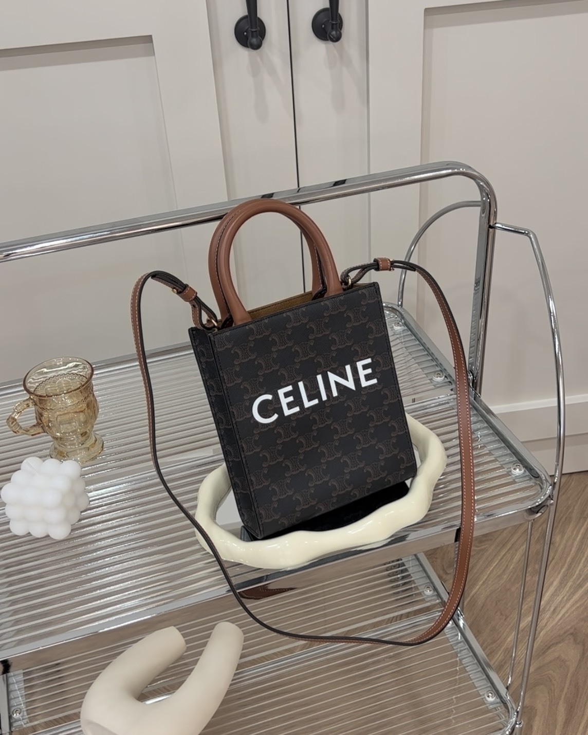 CELINE｜凱旋門直式迷你托特包 深老花