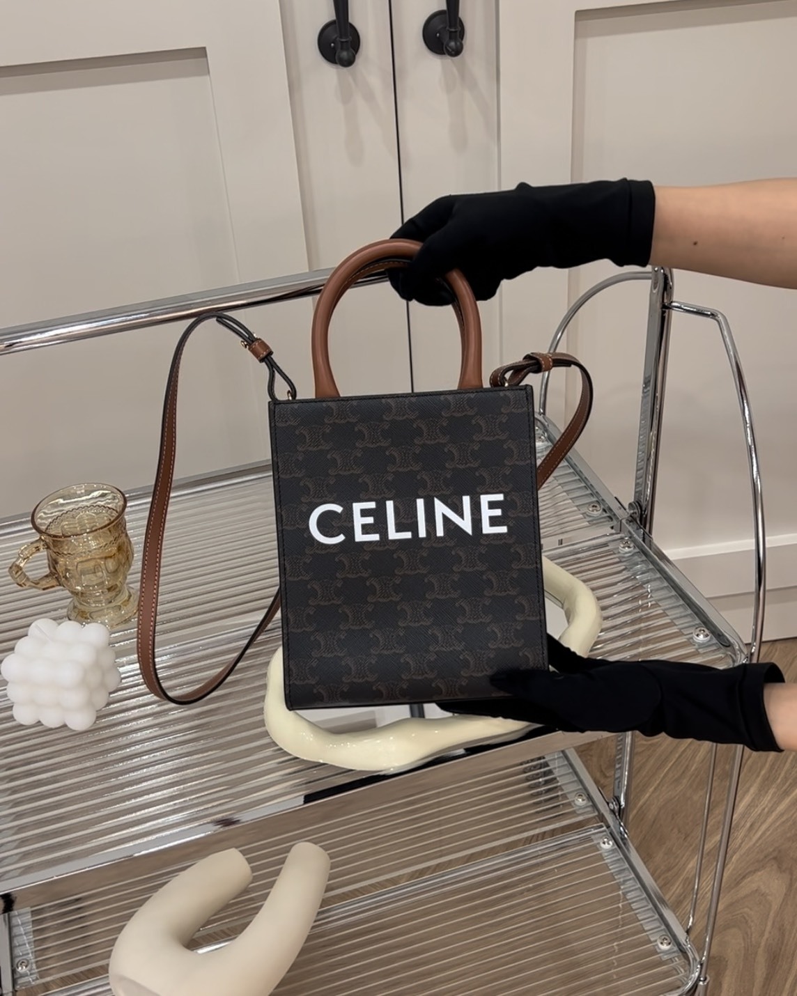 CELINE｜凱旋門直式迷你托特包 深老花