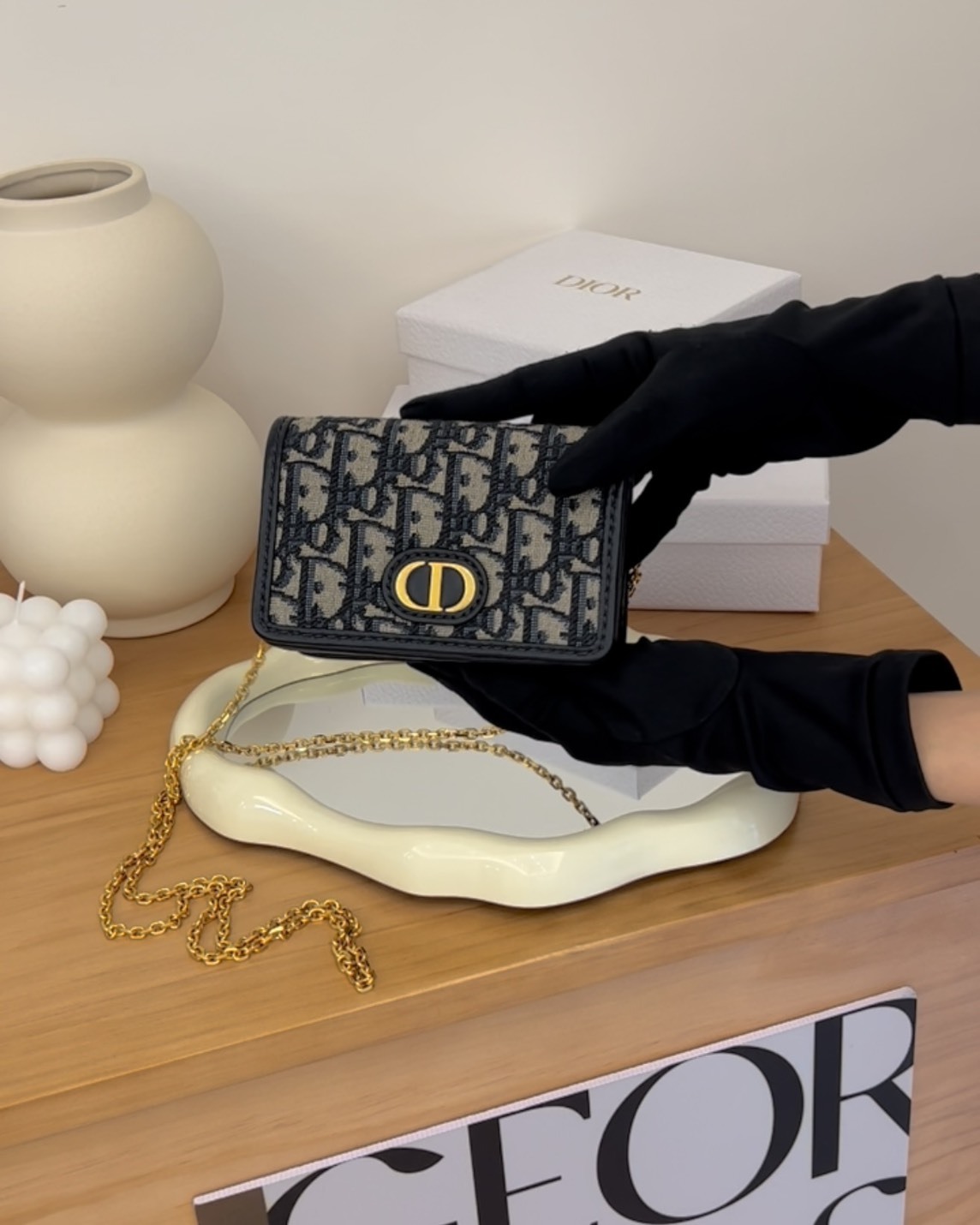 DIOR｜蒙田 NANO 鏈條包 藍色老花