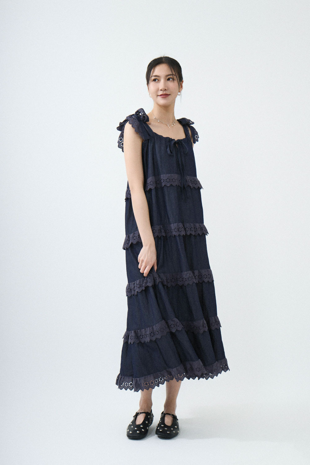 棉通花邊綁肩帶蛋糕連身裙 (*現貨款式）