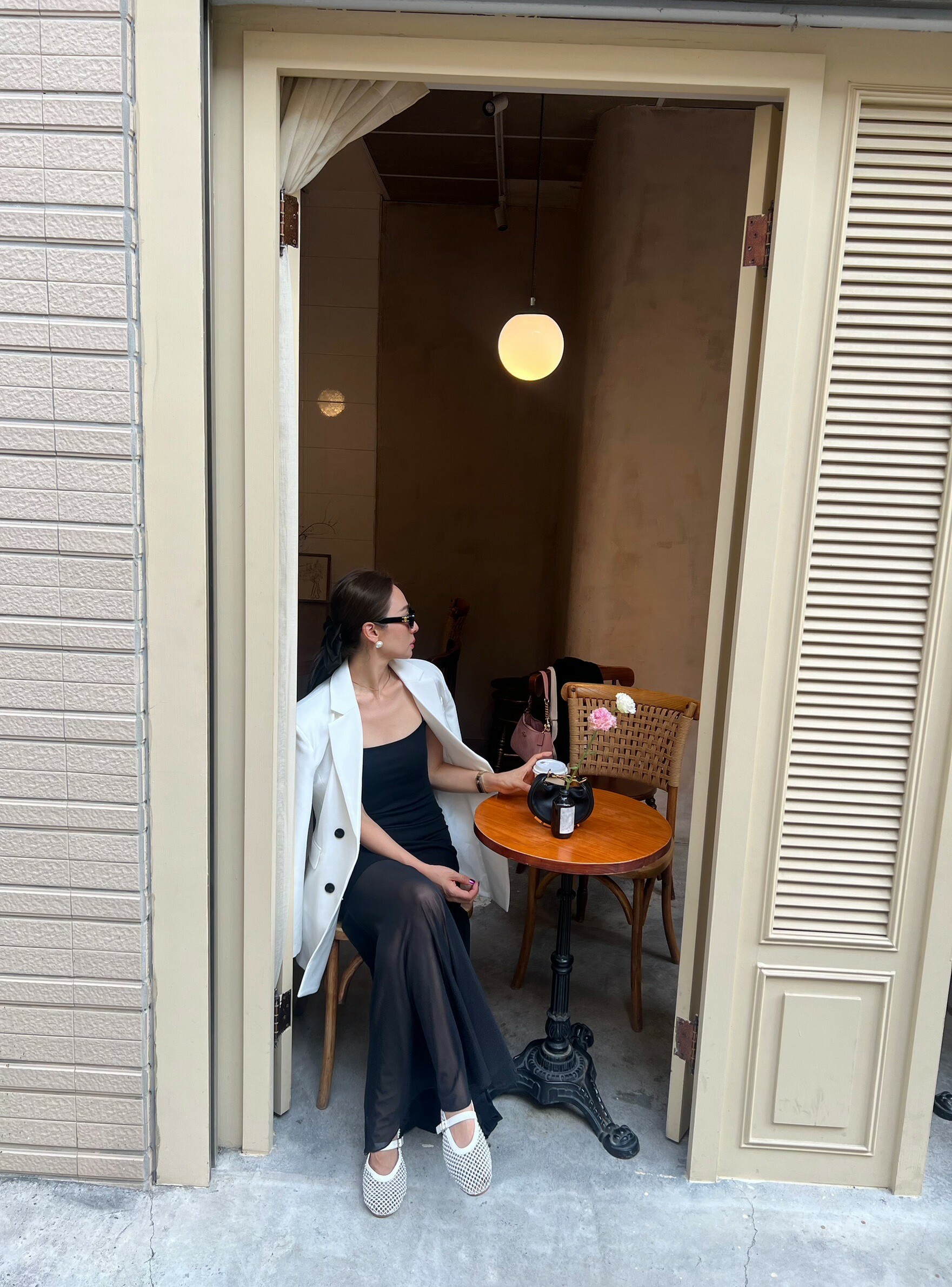 細肩彈性透紗長洋裝