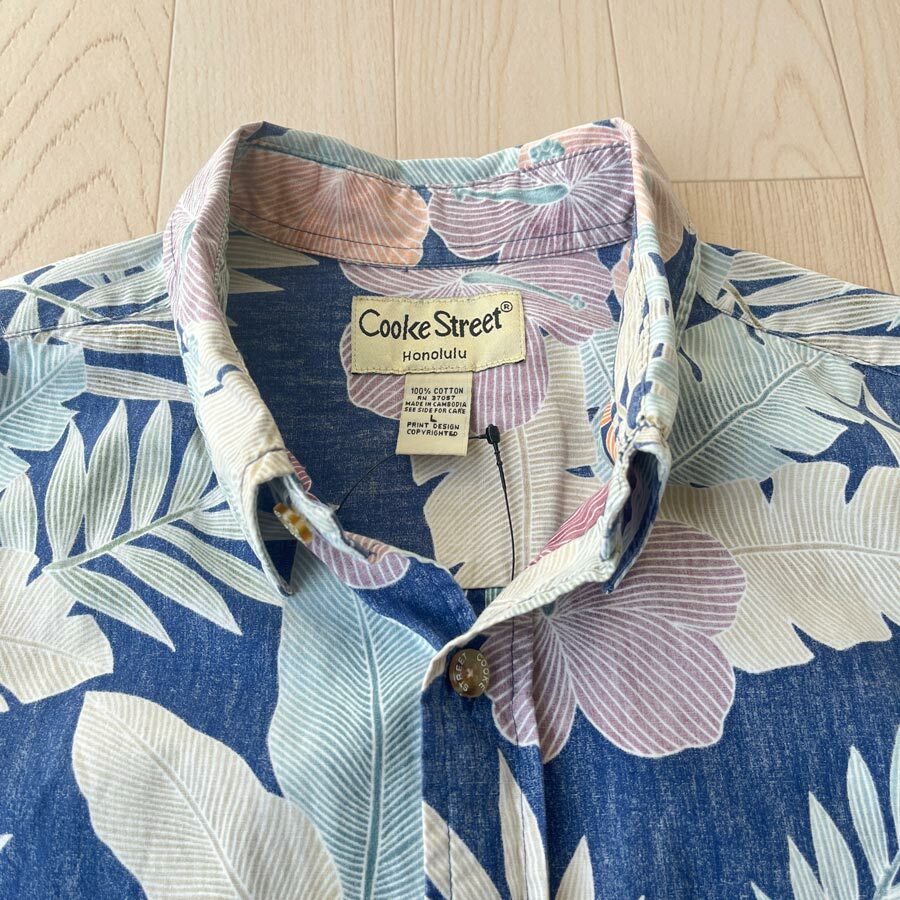 Cooke Street 藍色長葉圖案短袖恤衫