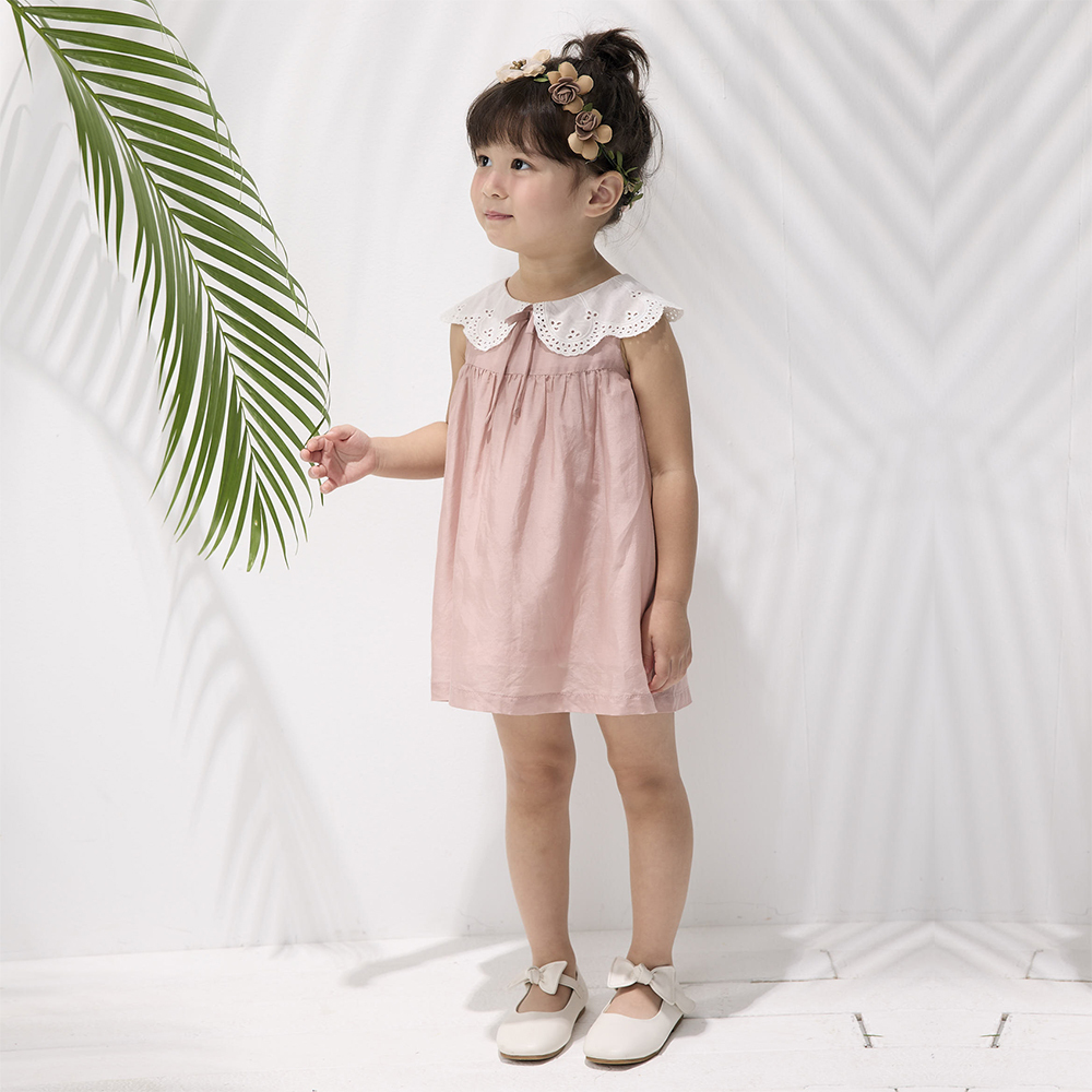 PIPPY浪漫紗棉優雅蕾絲領片洋裝 粉