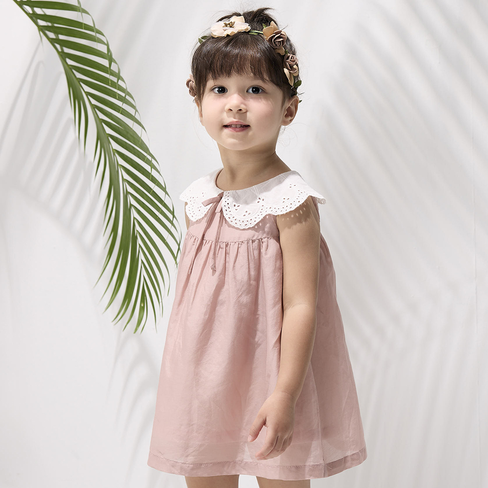 PIPPY浪漫紗棉優雅蕾絲領片洋裝 粉