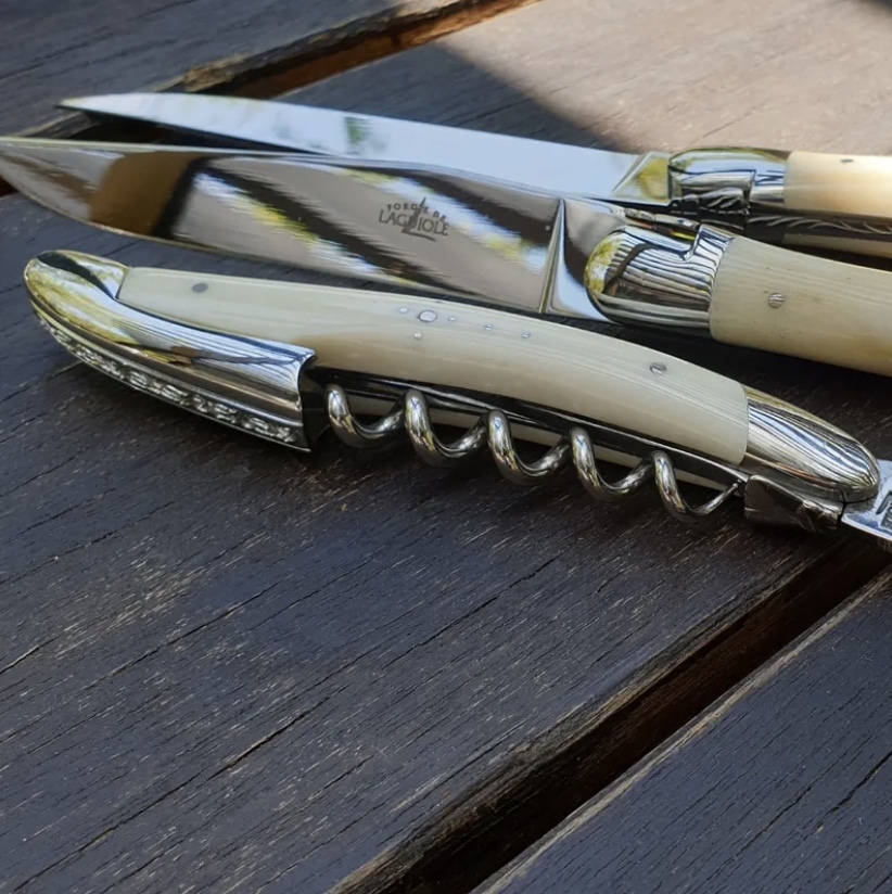 FORGE DE LAGUIOLE | 牛骨亮面刻藤開瓶器 & 大馬士革鋼鋁箔刀