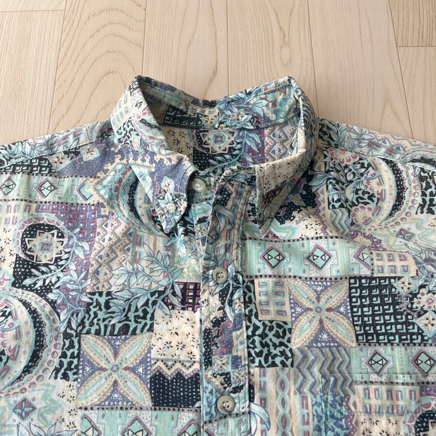 冷色系花紋古著短袖上衣