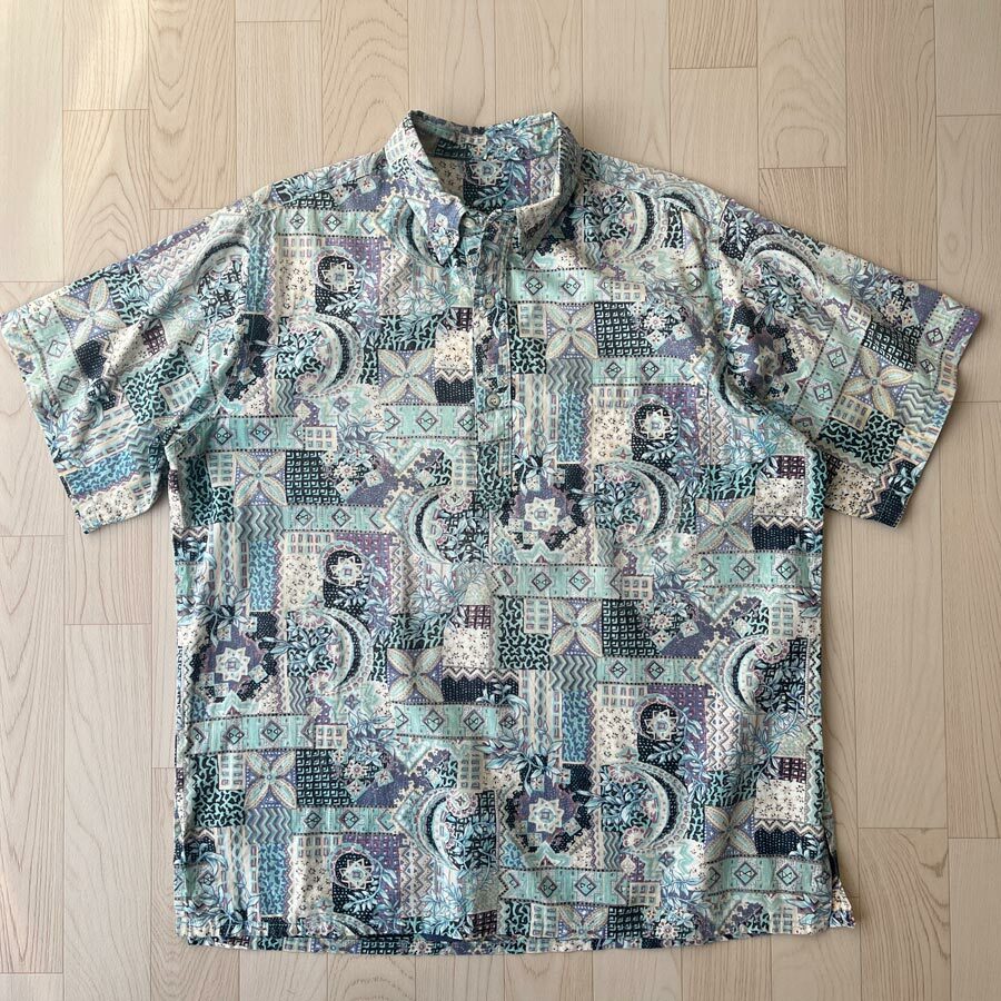 冷色系花紋古著短袖上衣