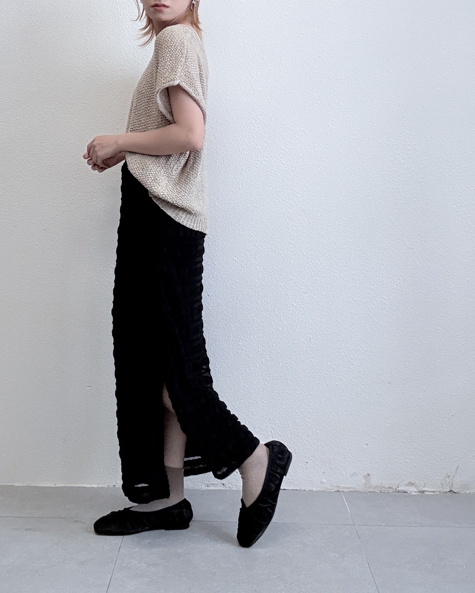 條紋網紗鉛筆裙 - SK51593