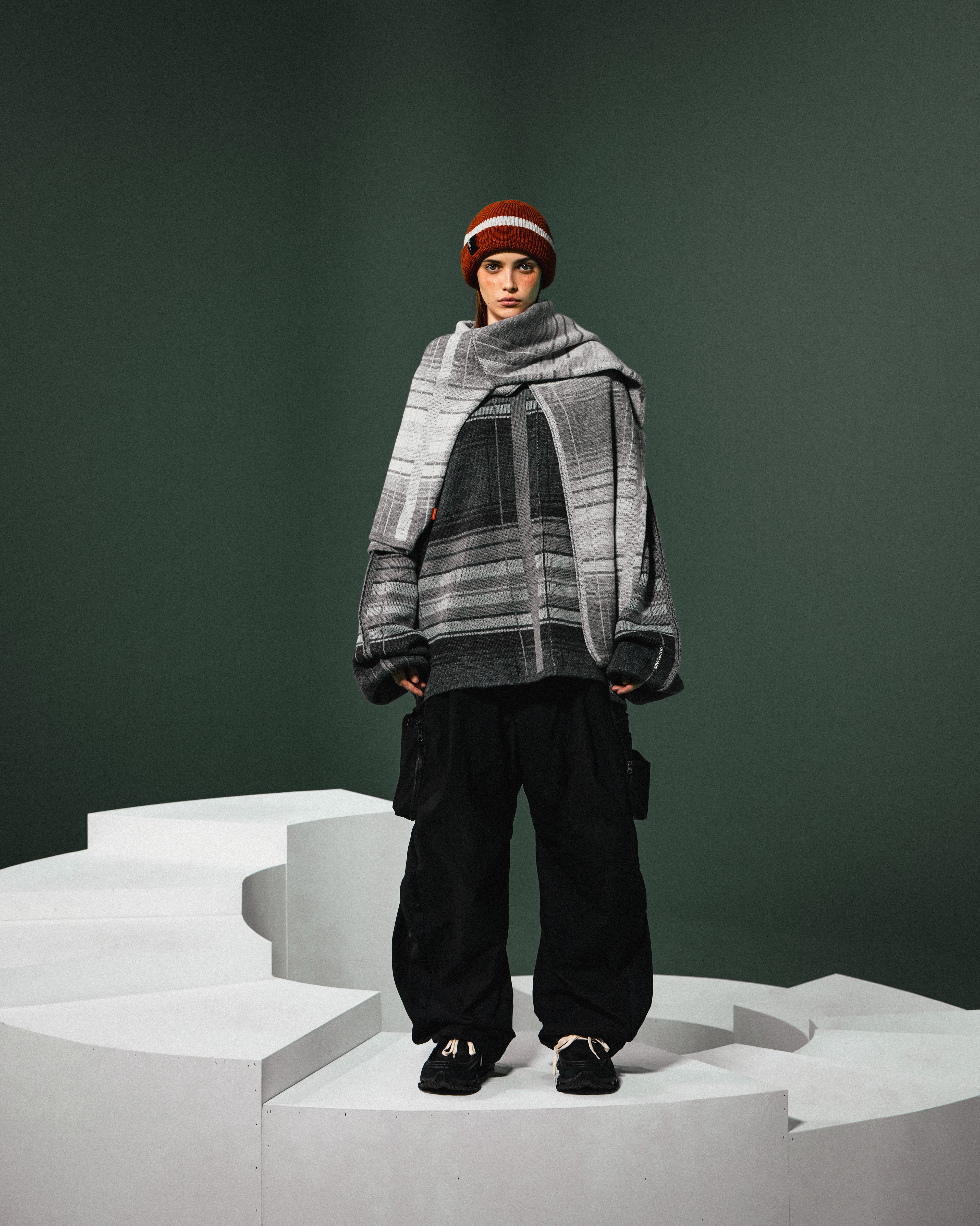 GOOPiMADE “8SE-01K” MEGA-type Plaid Knit Sweater - Ash White