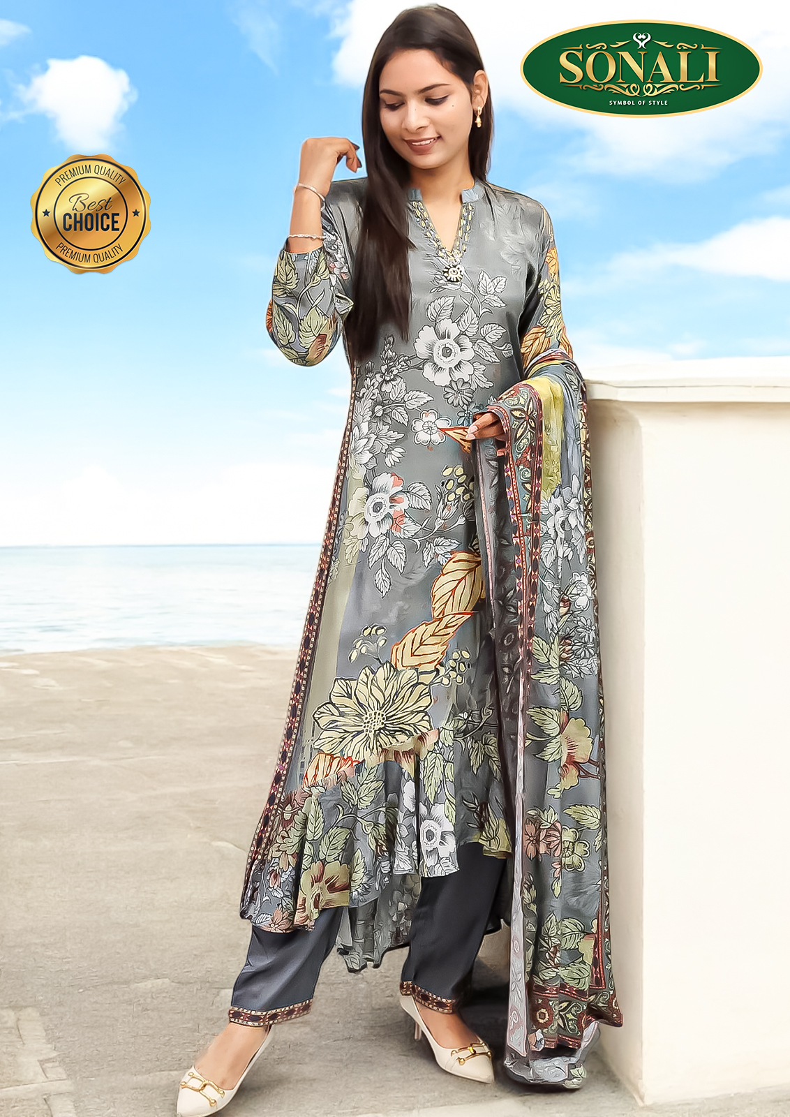 Sonali Premier Quality Women's Designer Suits / Ladies Indian Traditional Set / 3/4 Sleeve