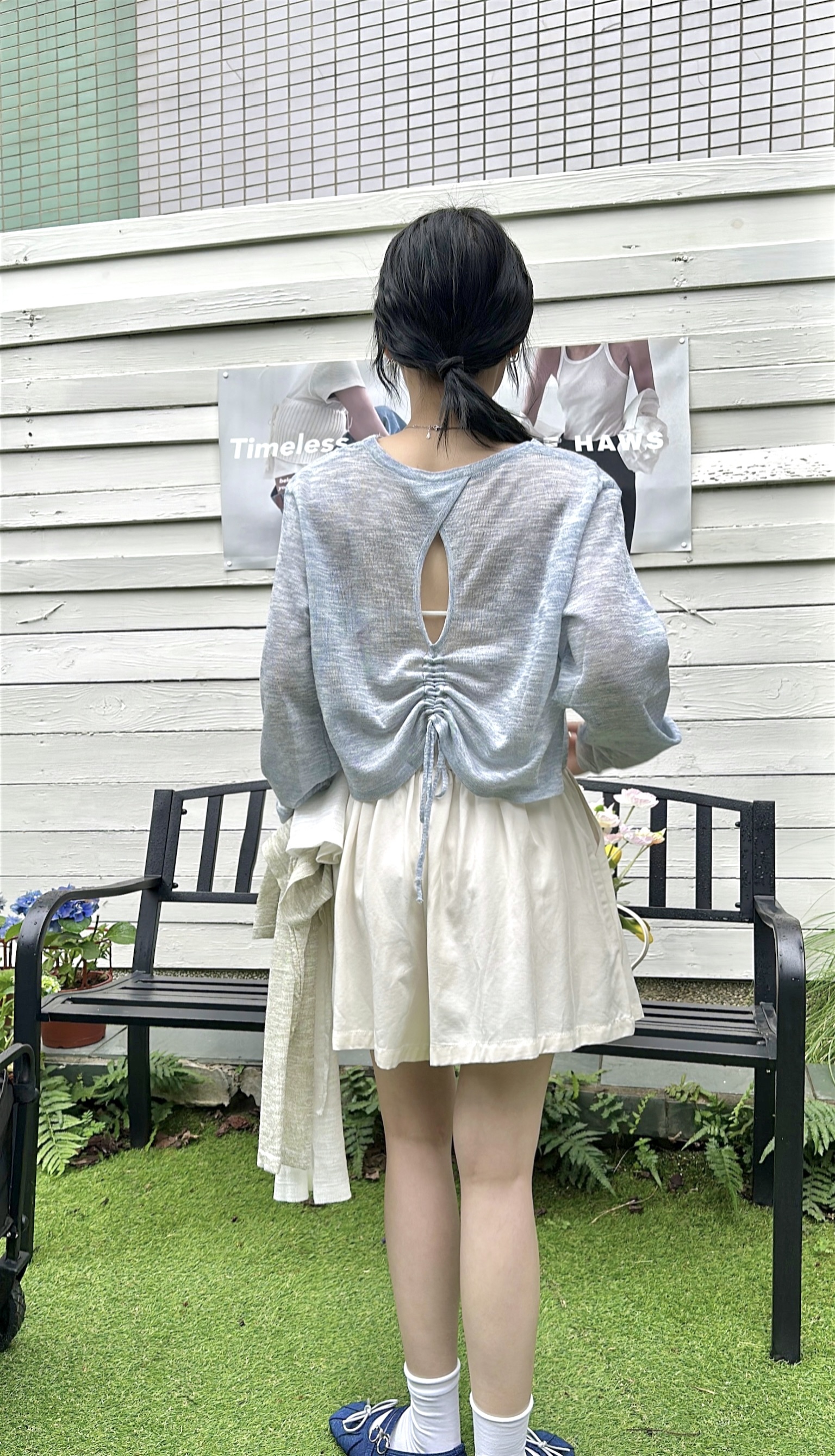 心花開後鏤空綁繩罩衫