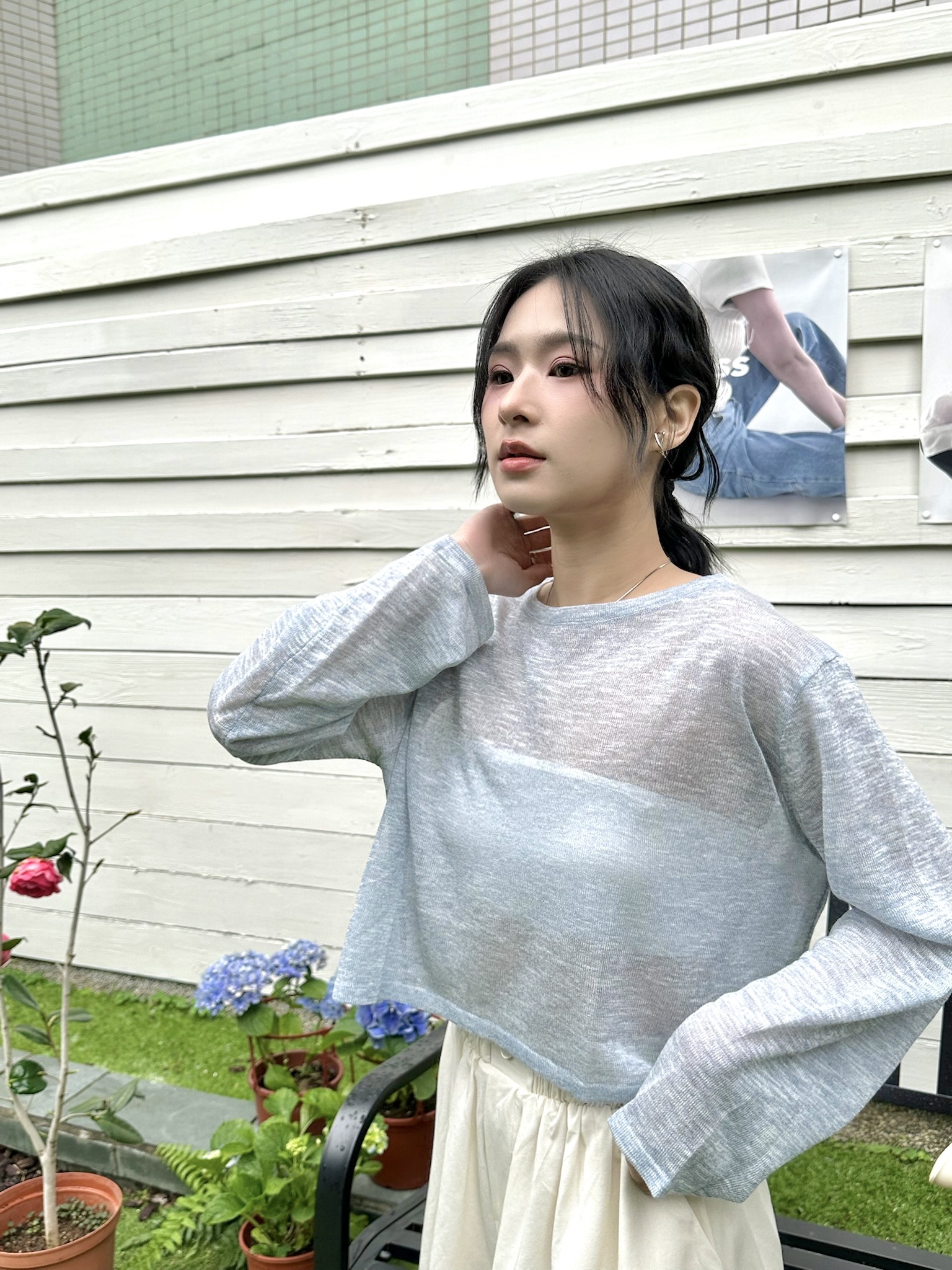 心花開後鏤空綁繩罩衫