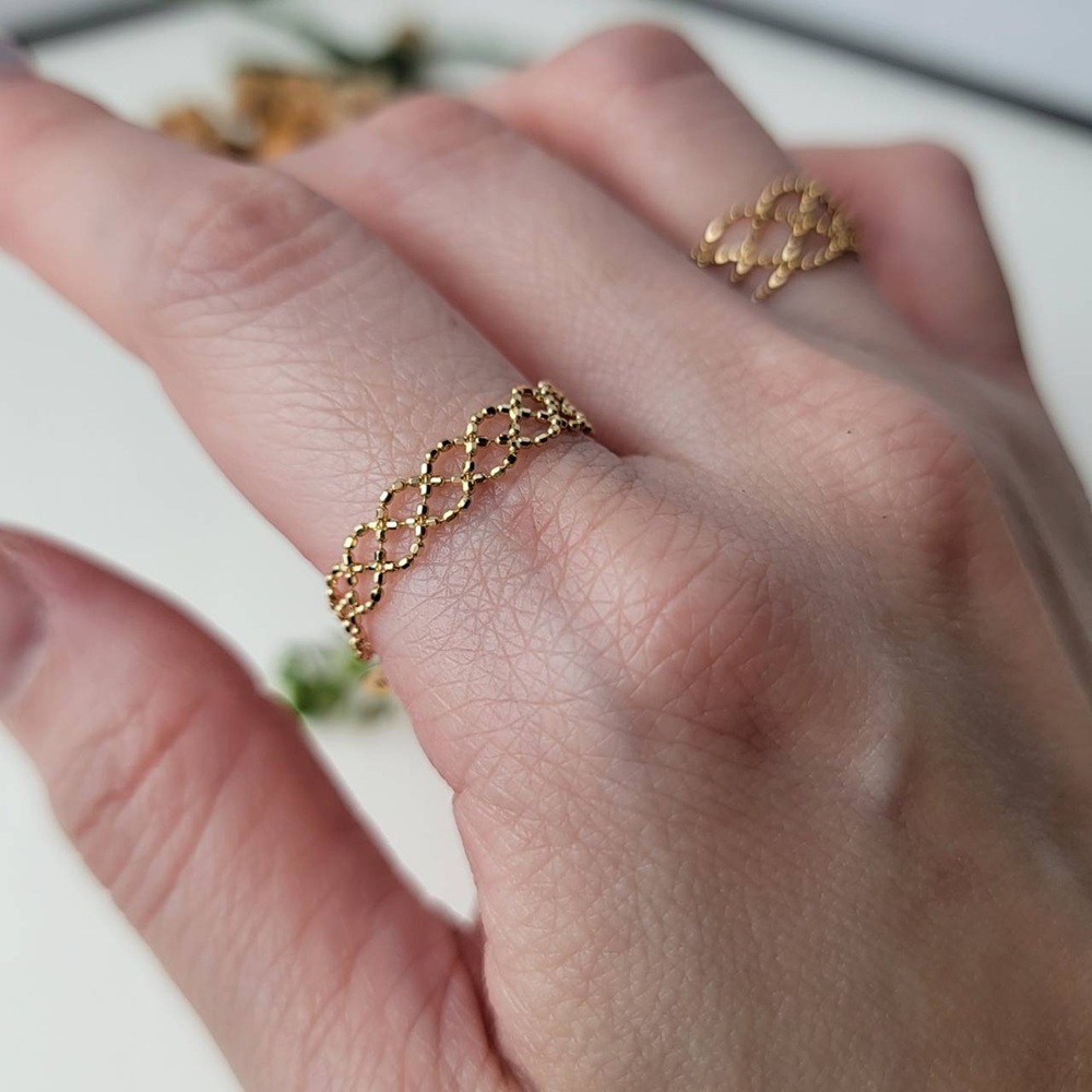 【me.luxe】K18小菱格蕾絲鍊戒(0.4)