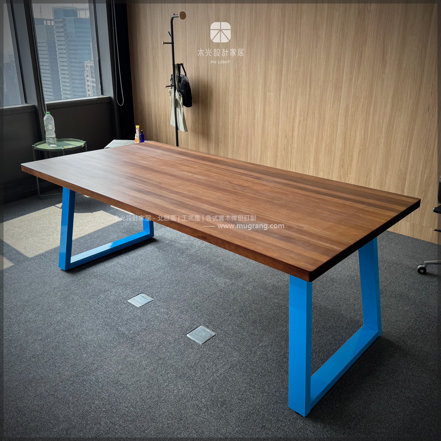 台灣製-北歐碧藍鐵藝斜角實木桌|可訂製
