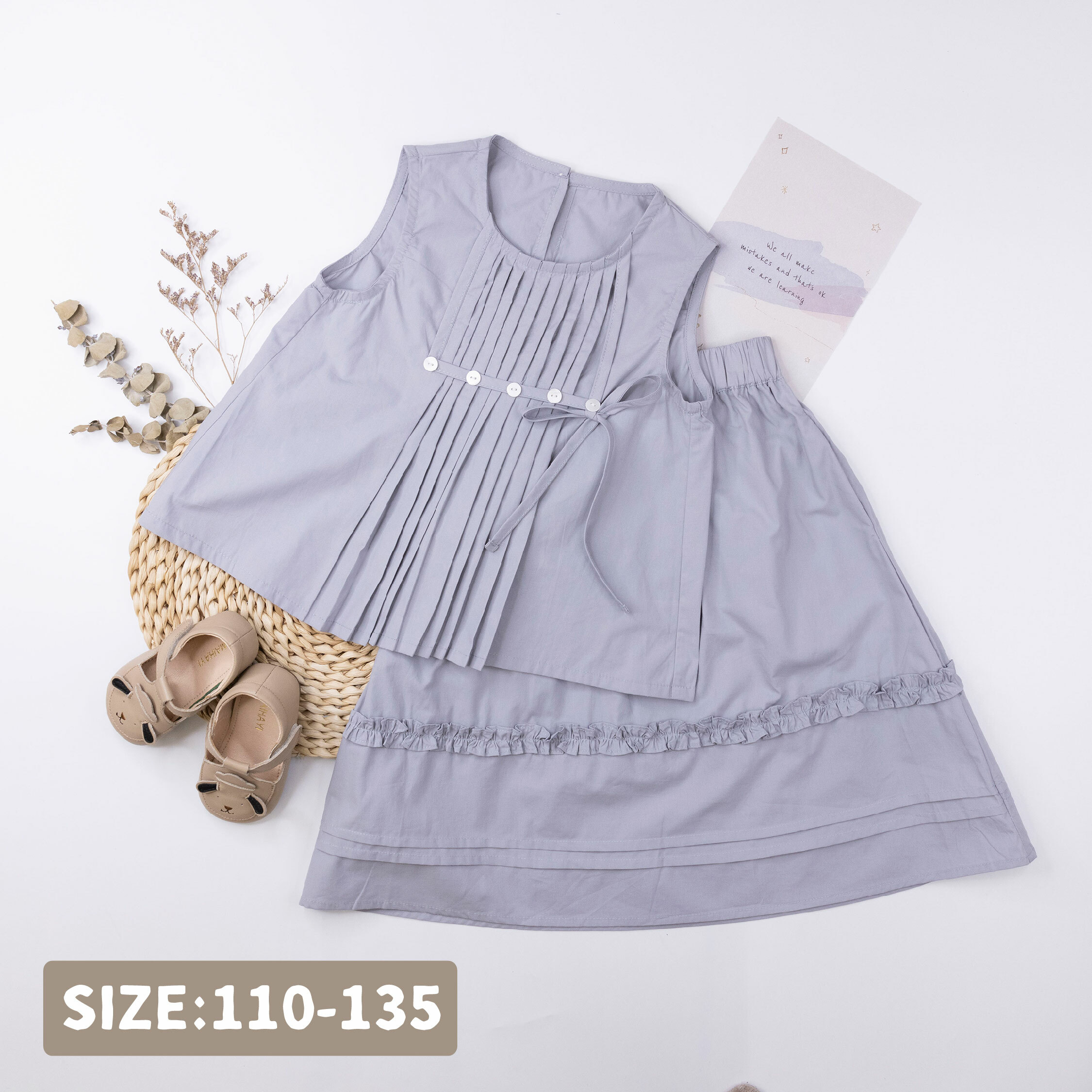 【H50154】氣質打褶鈕釦設計無袖套裝