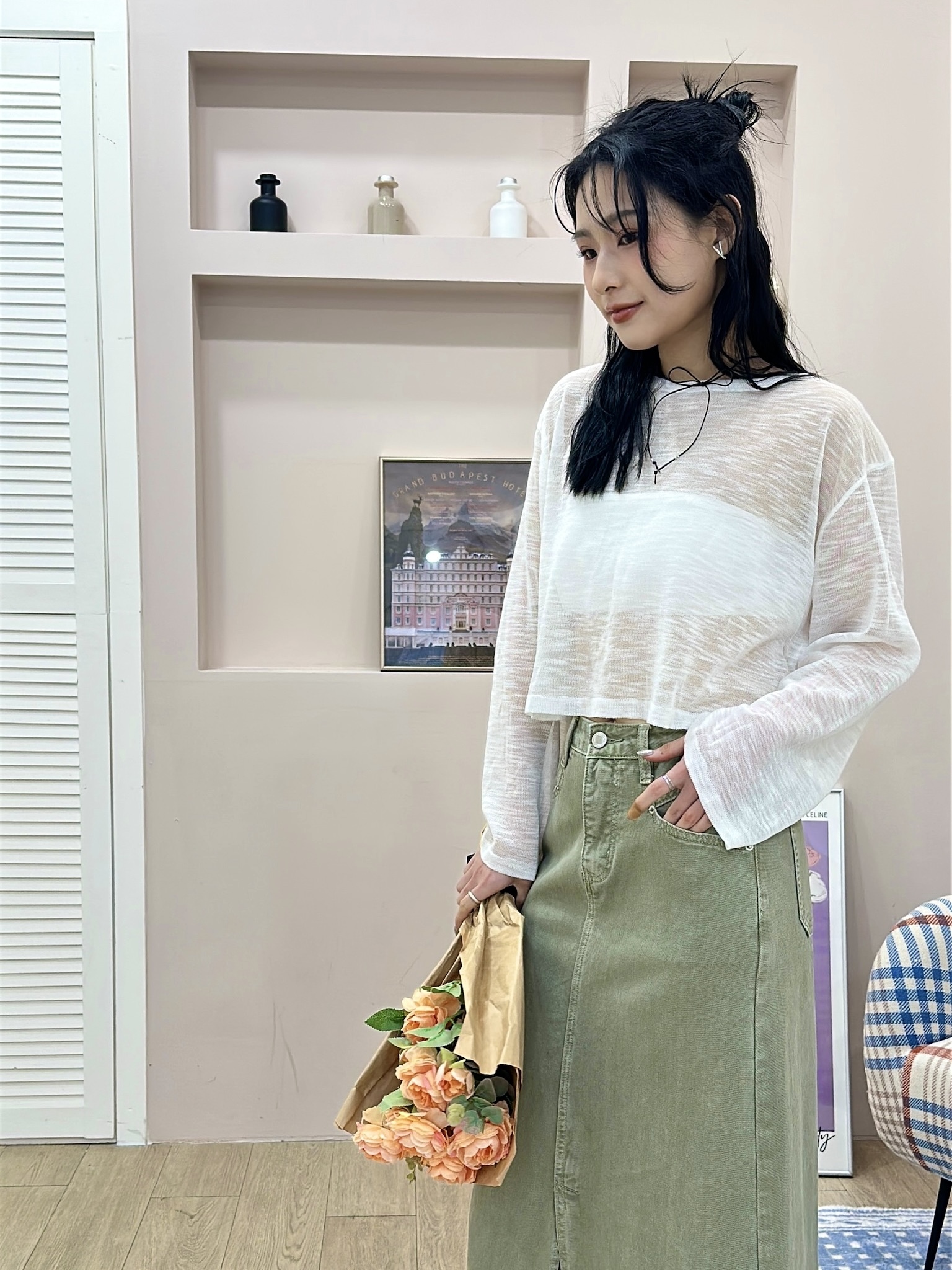 心花開後鏤空綁繩罩衫