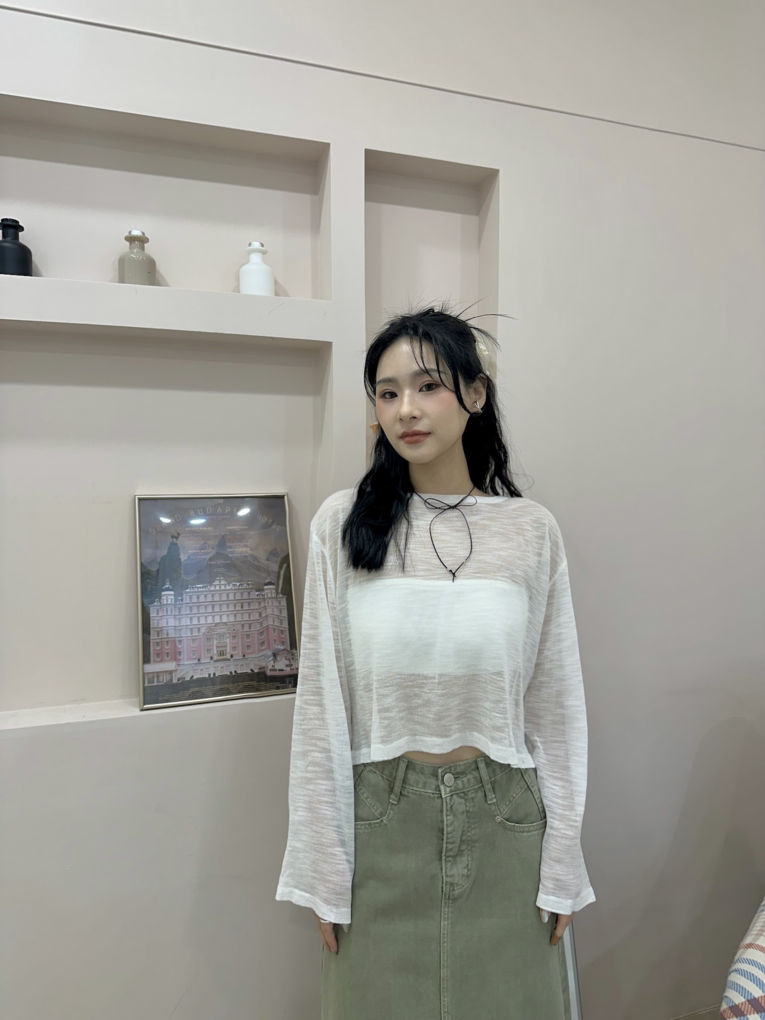 心花開後鏤空綁繩罩衫